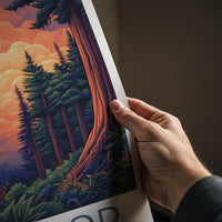 Redwood Poster - California Travel Art - Giant Trees Deer Wall Decor