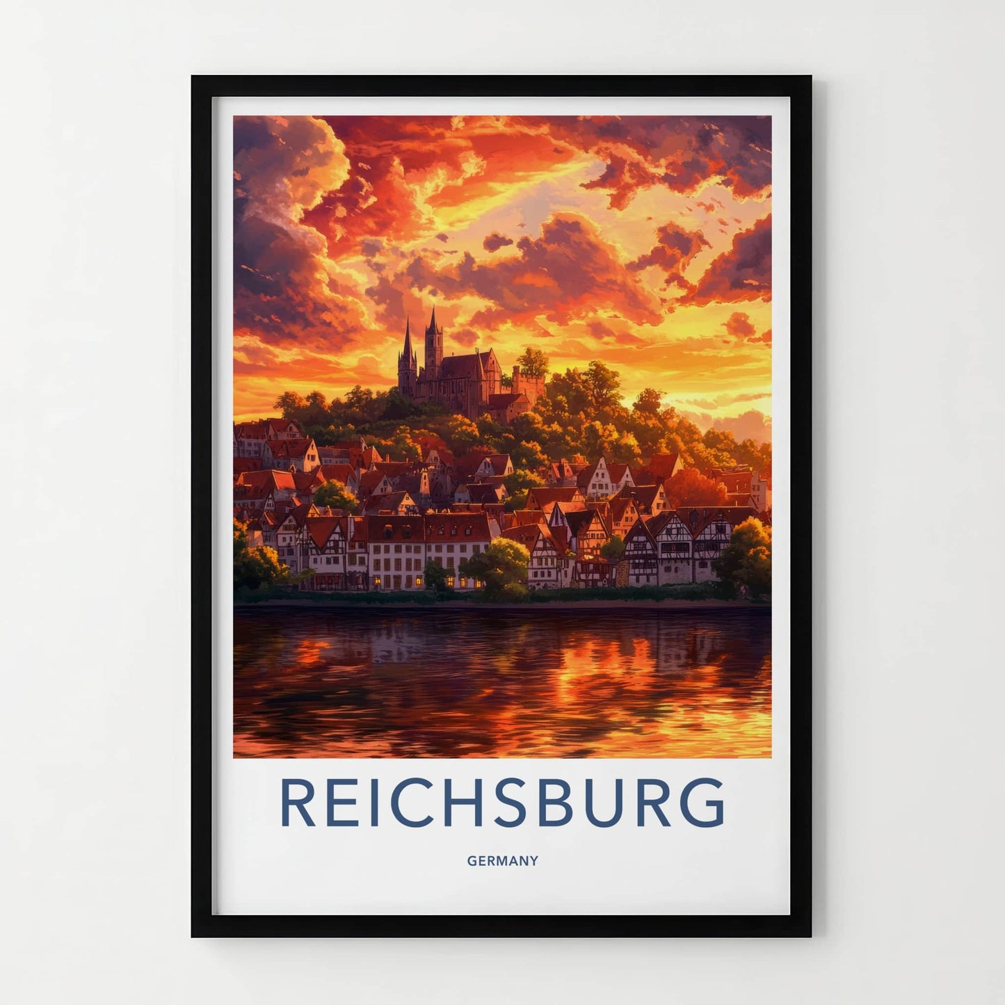 Reichsburg Poster - Germany Travel Art - Castle River Sunset Home Decor