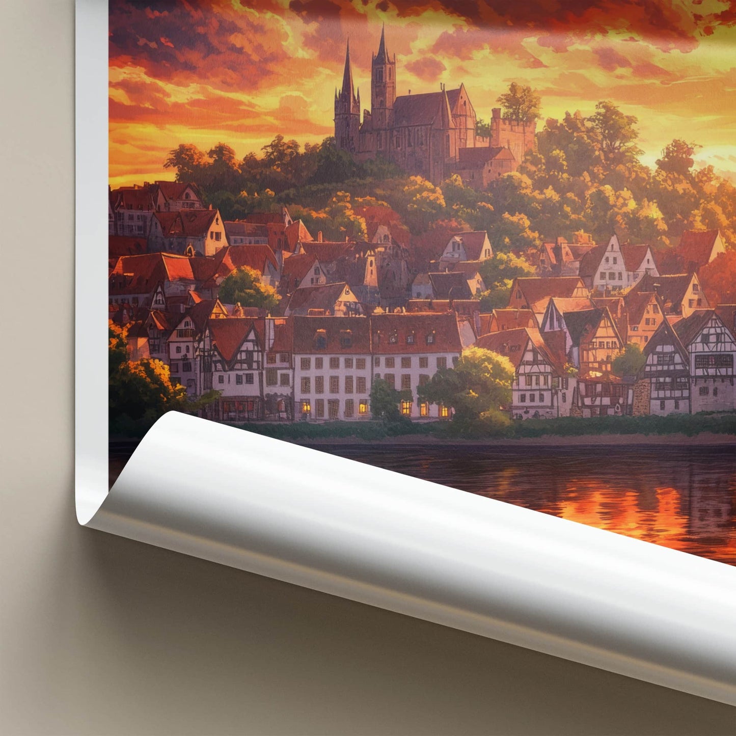 Reichsburg Poster - Germany Travel Art - Castle River Sunset Home Decor