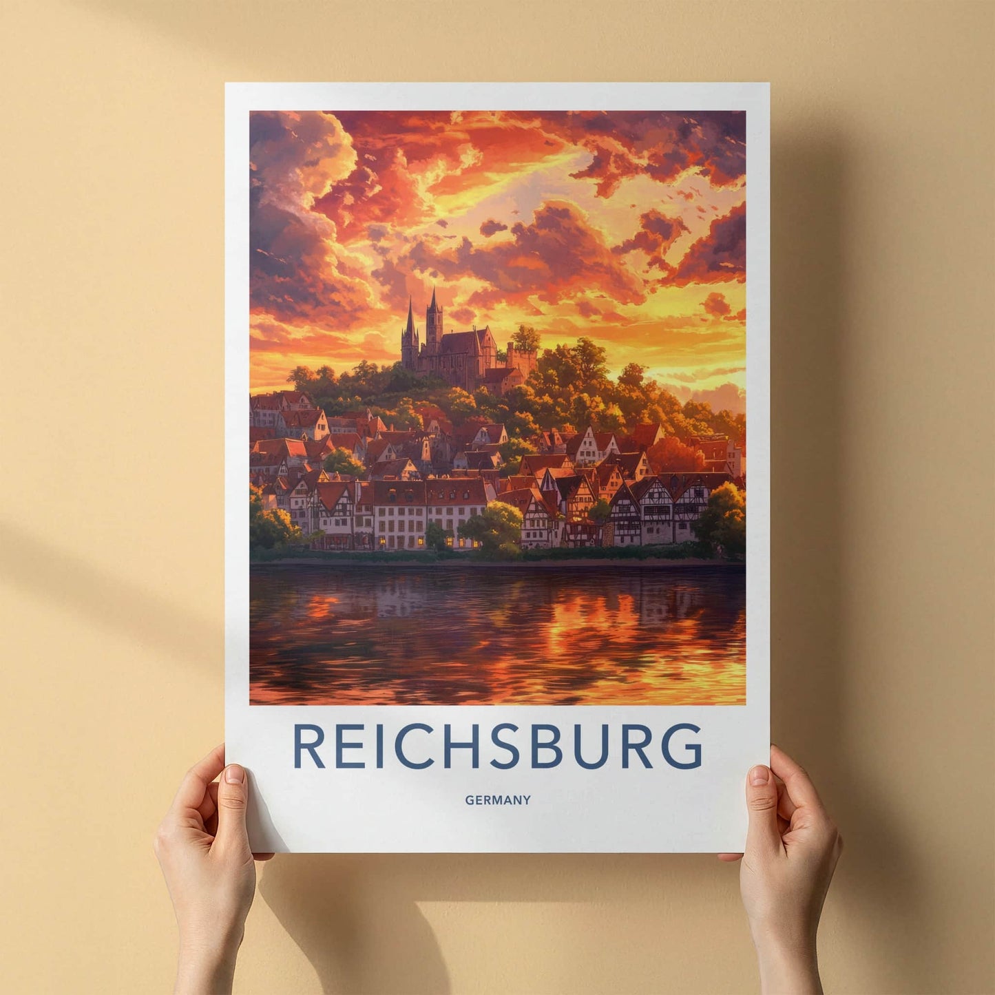 Reichsburg Poster - Germany Travel Art - Castle River Sunset Home Decor