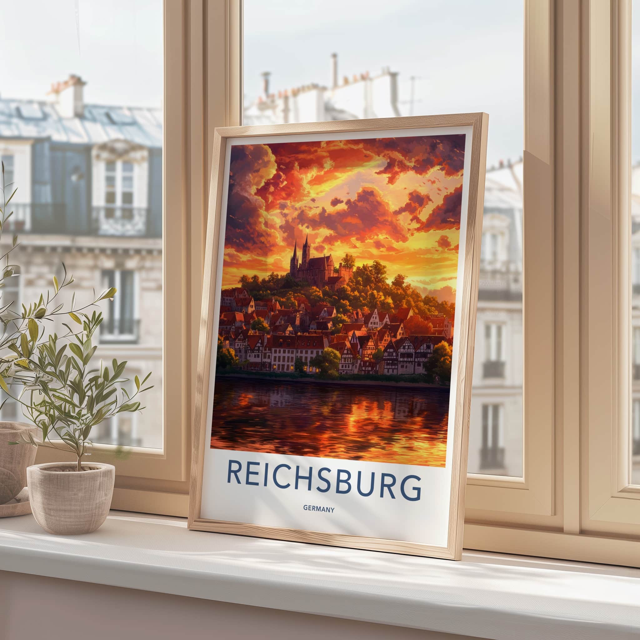Reichsburg Poster - Germany Travel Art - Castle River Sunset Home Decor