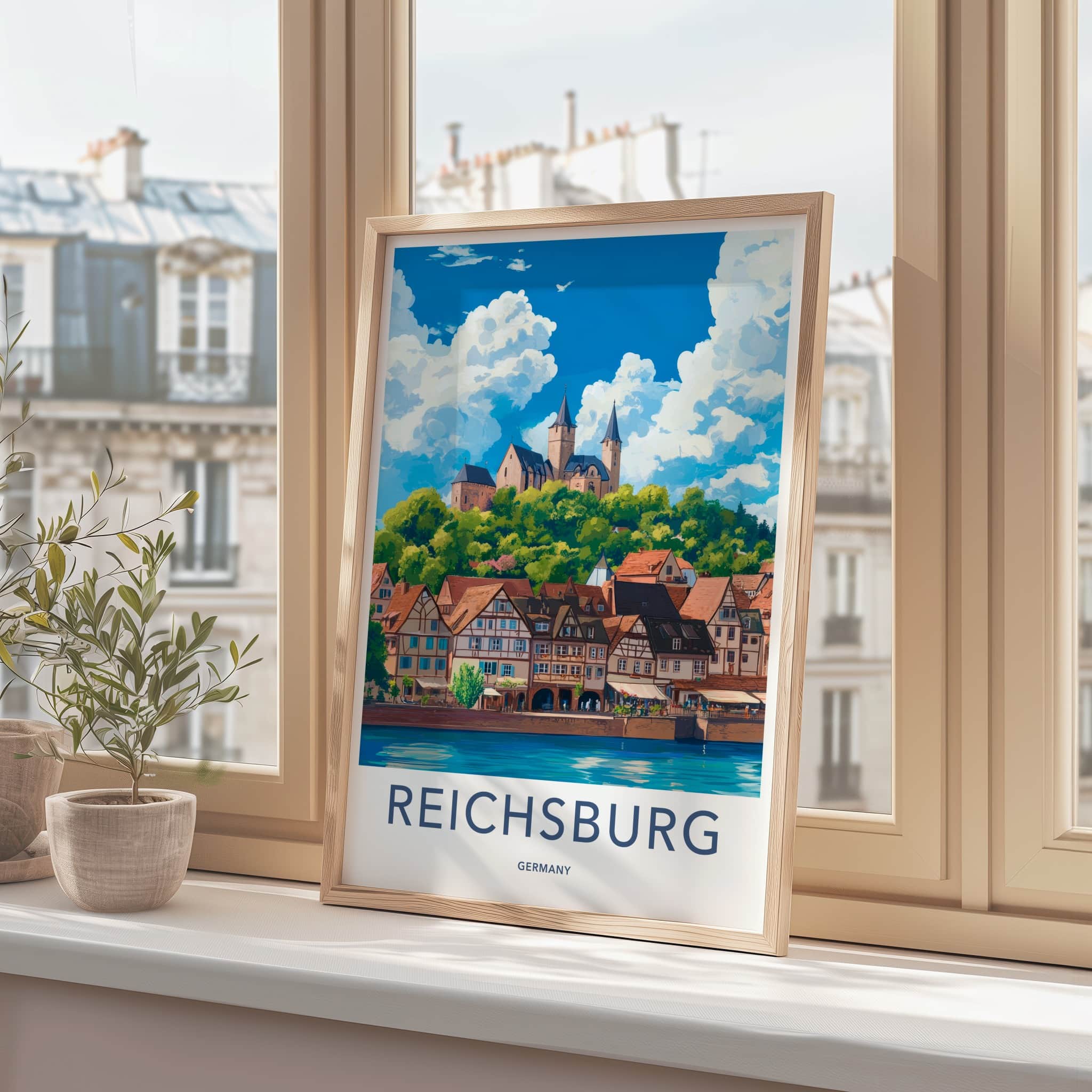 Reichsburg Poster - Germany Travel Art - Riverside Historic Town Home Decor