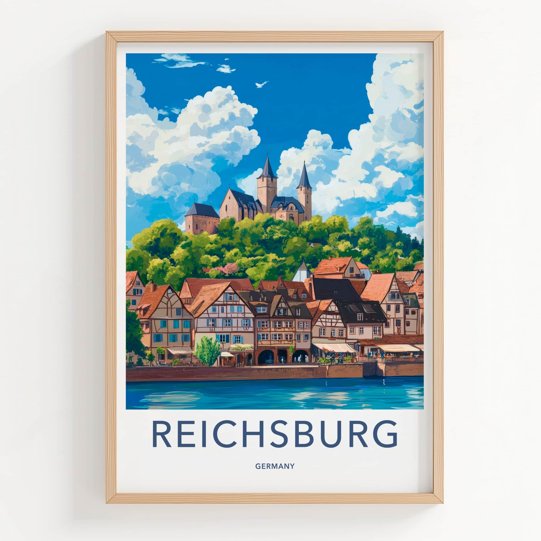 Reichsburg Poster - Germany Travel Art - Riverside Historic Town Home Decor