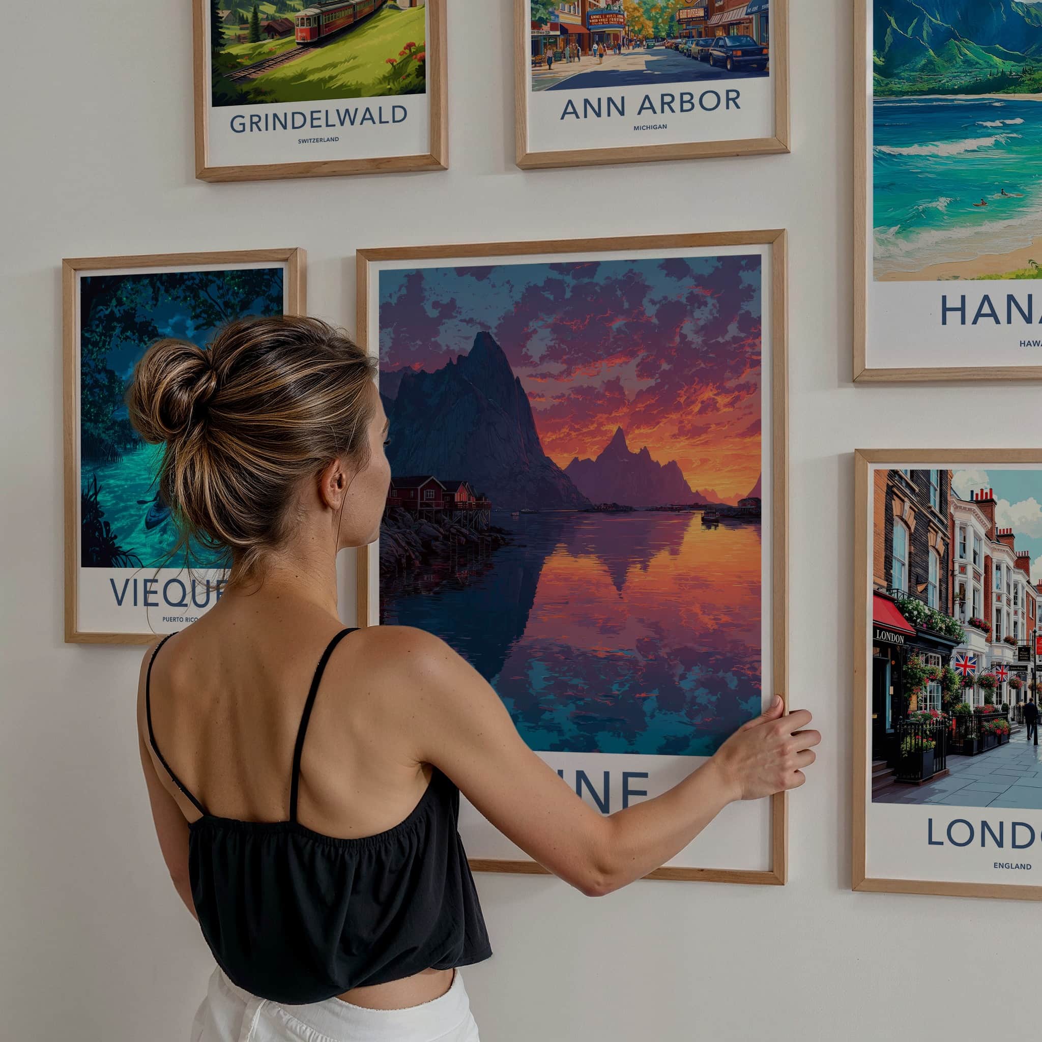 Reine Poster - Norway Travel Art - Orange Sky Fjord Lounge Decor