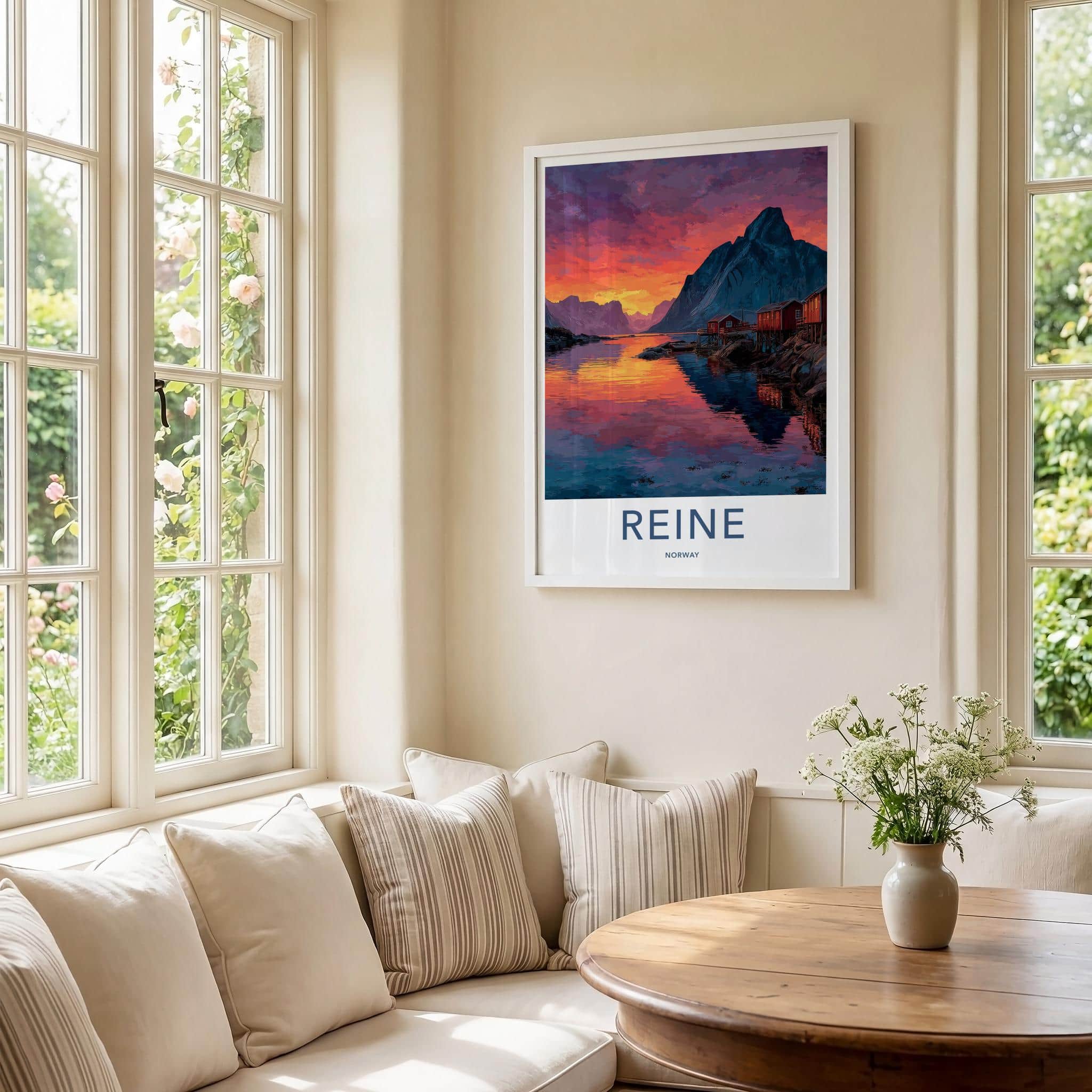 Reine Poster - Norway Travel Art - Vibrant Fjord Sunset Home Decor