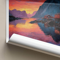 Reine Poster - Norway Travel Art - Vibrant Fjord Sunset Home Decor