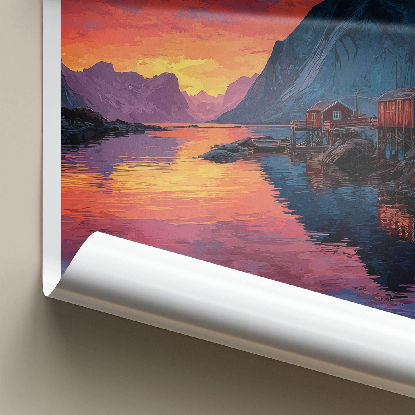 Reine Poster - Norway Travel Art - Vibrant Fjord Sunset Home Decor