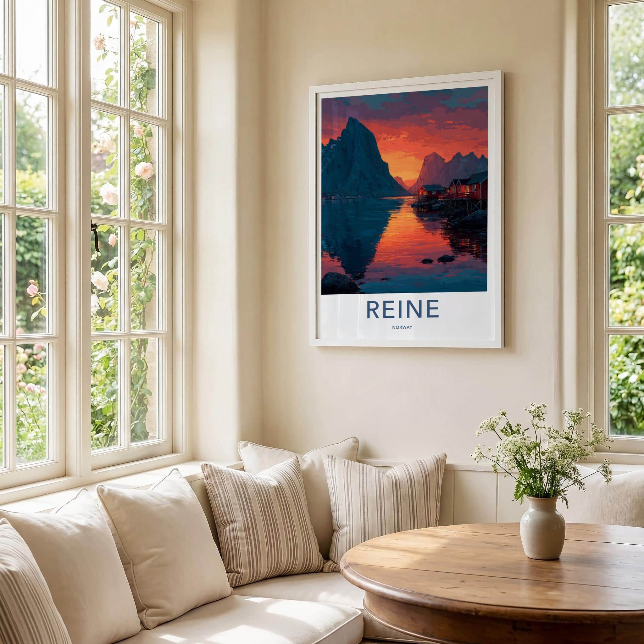 Reine Poster - Norway Travel Print - Mountain Village Sunset Gallery Art