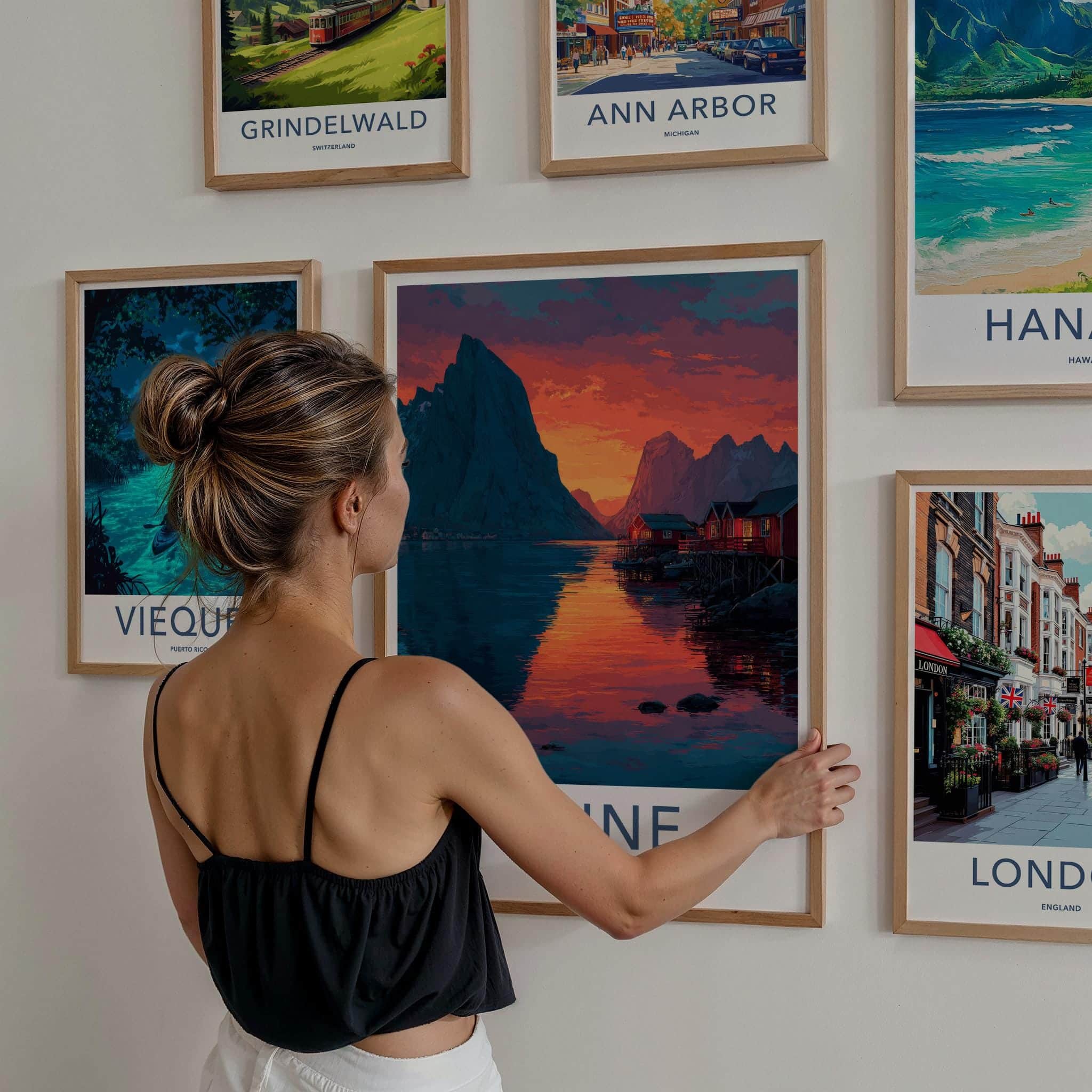 Reine Poster - Norway Travel Print - Mountain Village Sunset Gallery Art