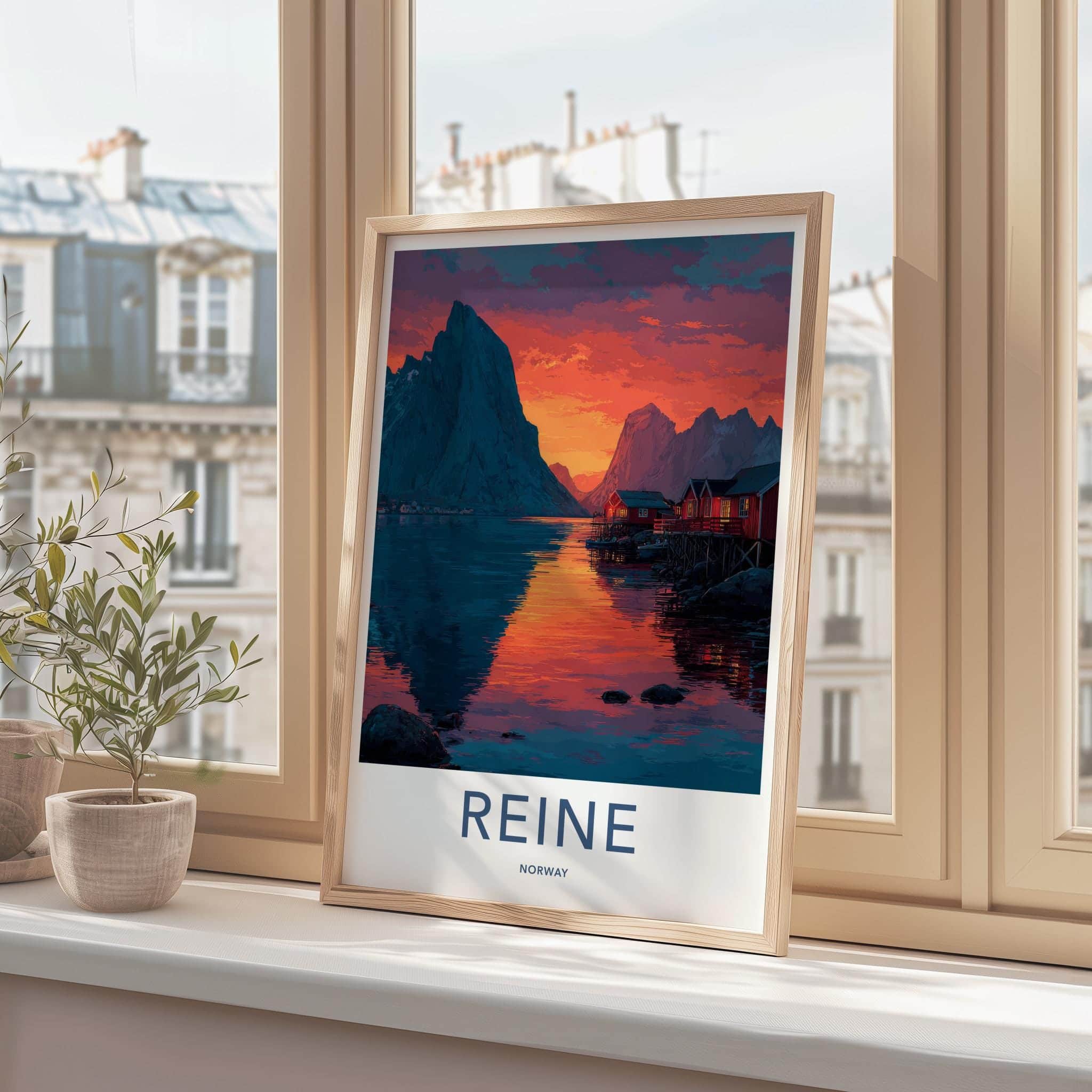 Reine Poster - Norway Travel Print - Mountain Village Sunset Gallery Art