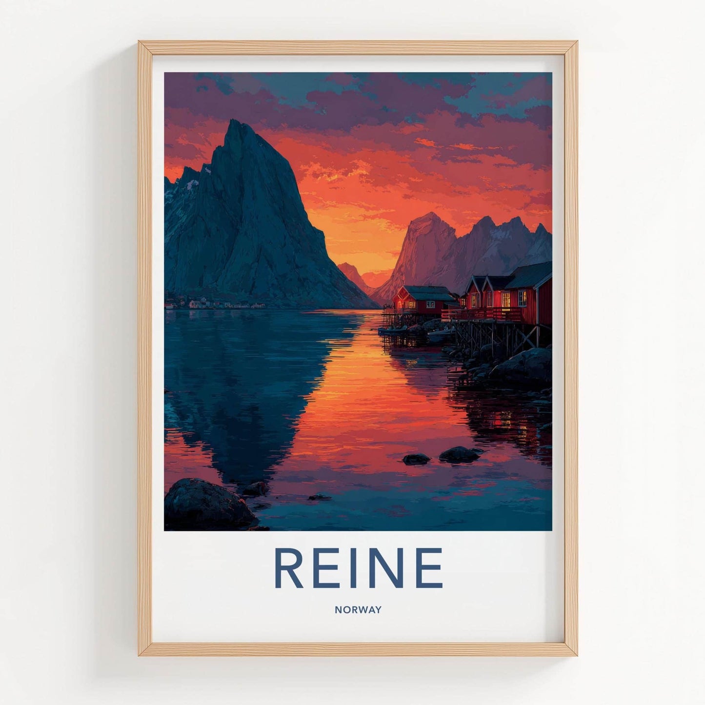 Reine Poster - Norway Travel Print - Mountain Village Sunset Gallery Art