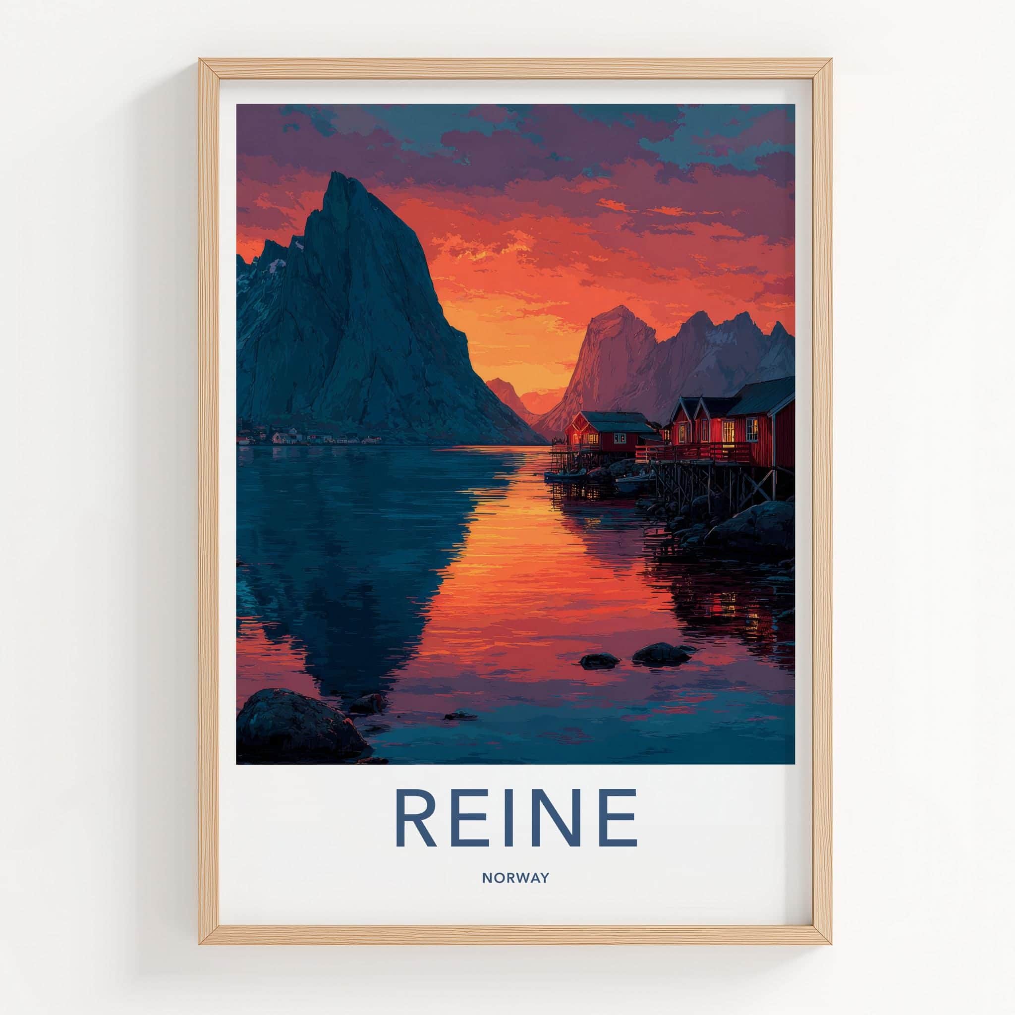 Reine Poster - Norway Travel Print - Mountain Village Sunset Gallery Art