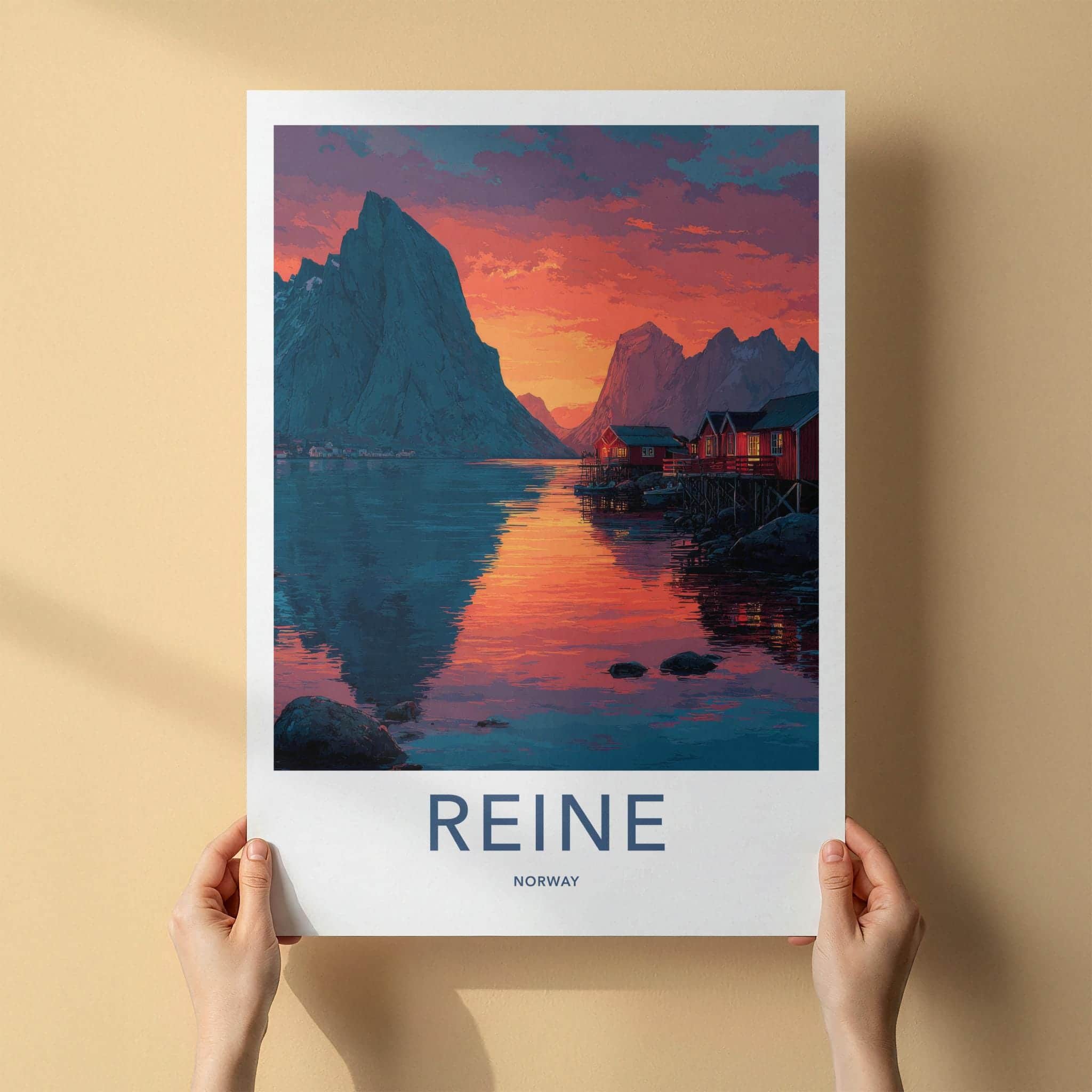 Reine Poster - Norway Travel Print - Mountain Village Sunset Gallery Art