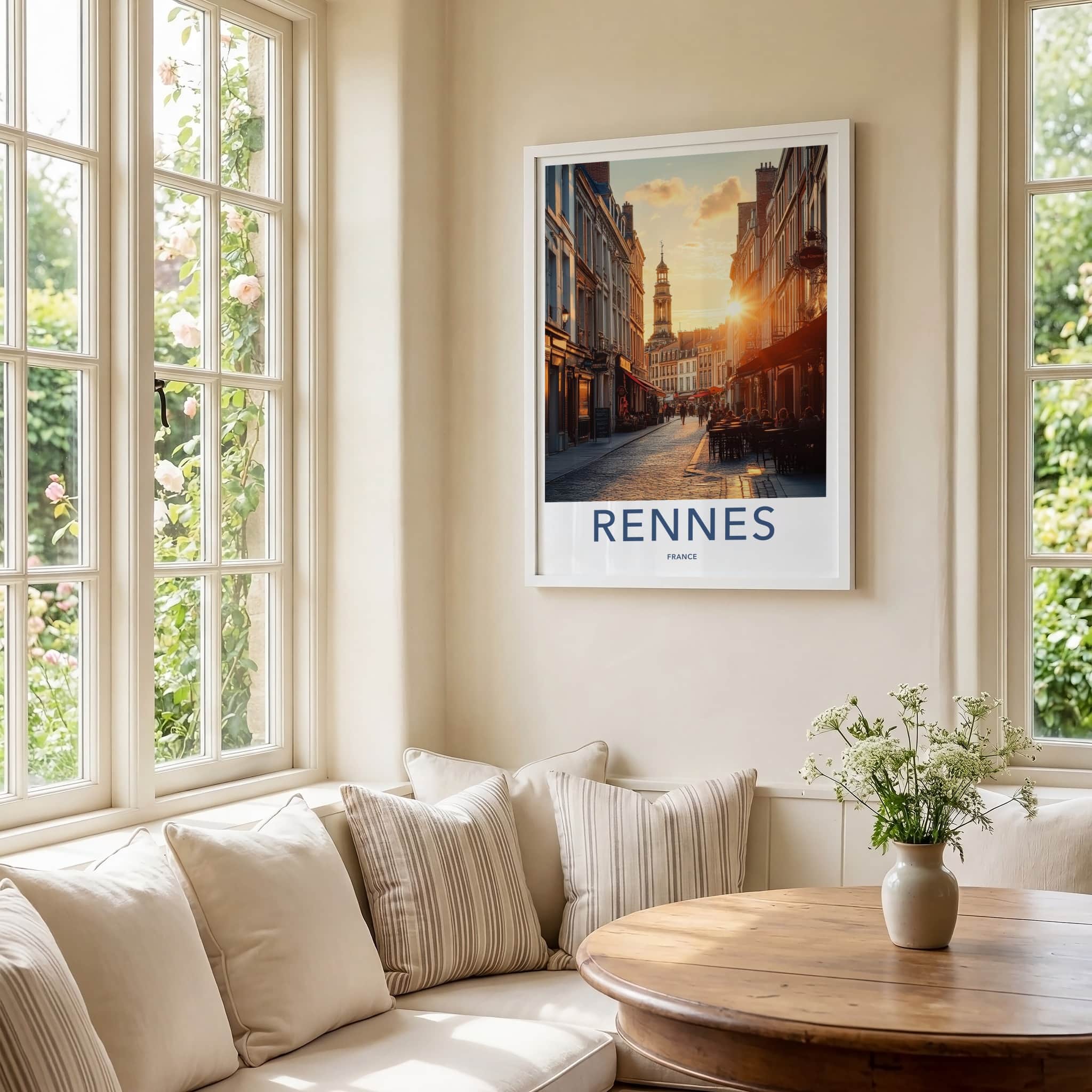 Rennes Poster - France Travel Art - Historic Street Sunset Home Decor