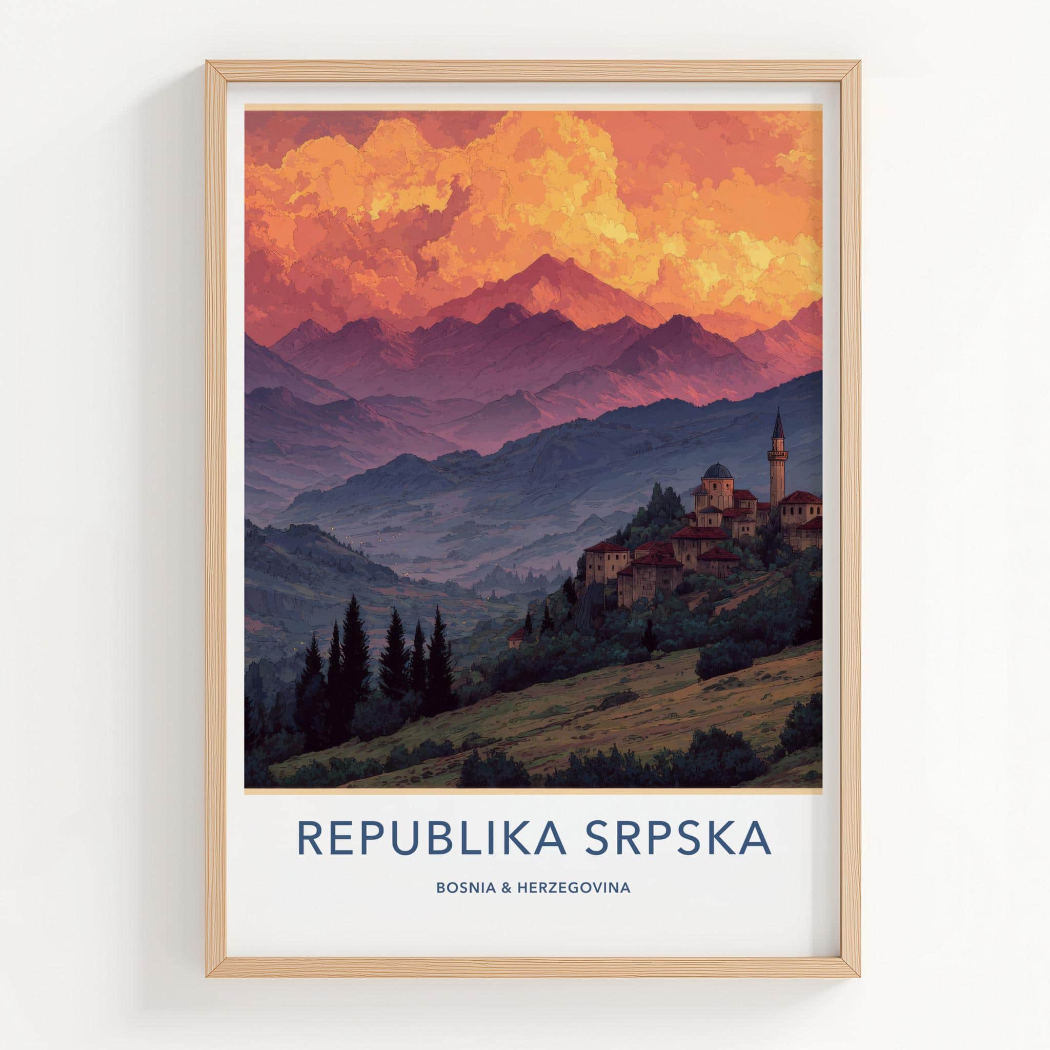 Republika Srpska Poster - Bosnia and Herzegovina Wall Art - Red Sky Village Gift