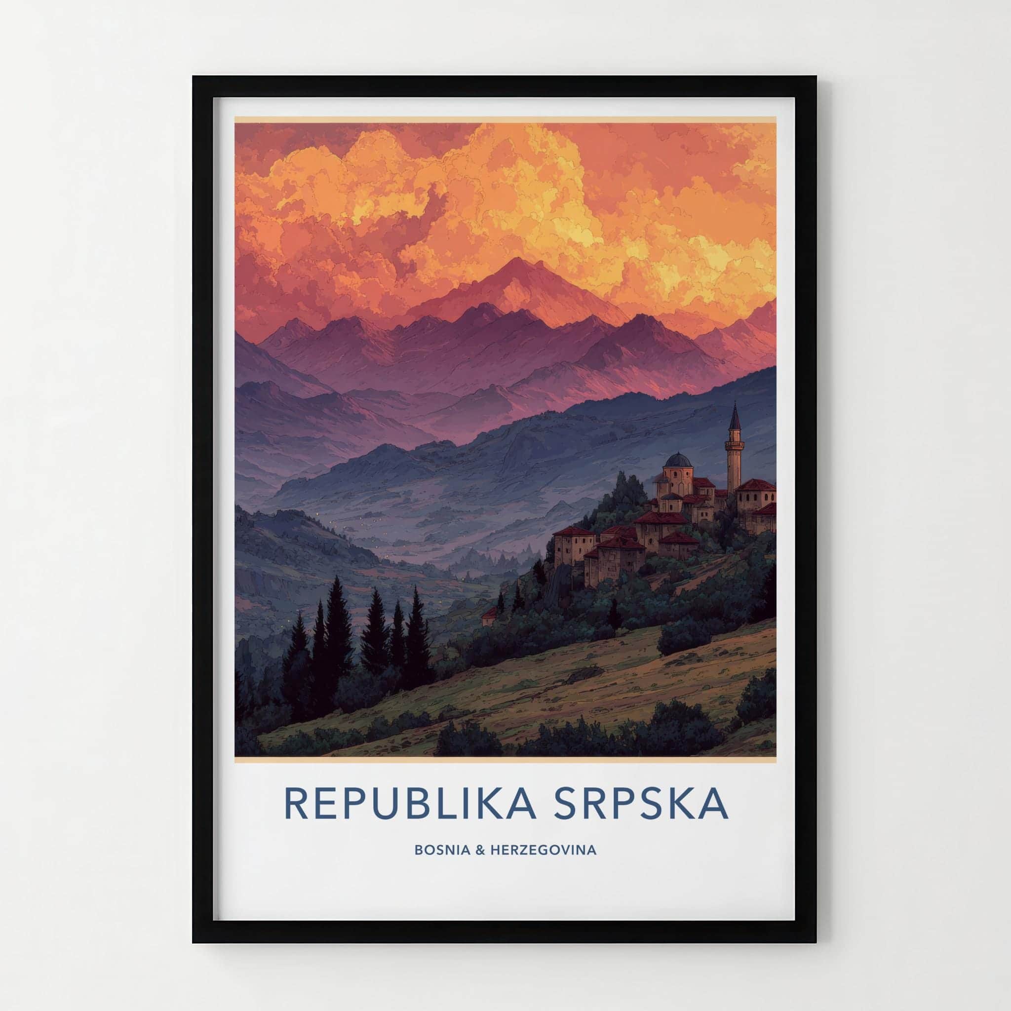 Republika Srpska Poster - Bosnia and Herzegovina Wall Art - Red Sky Village Gift