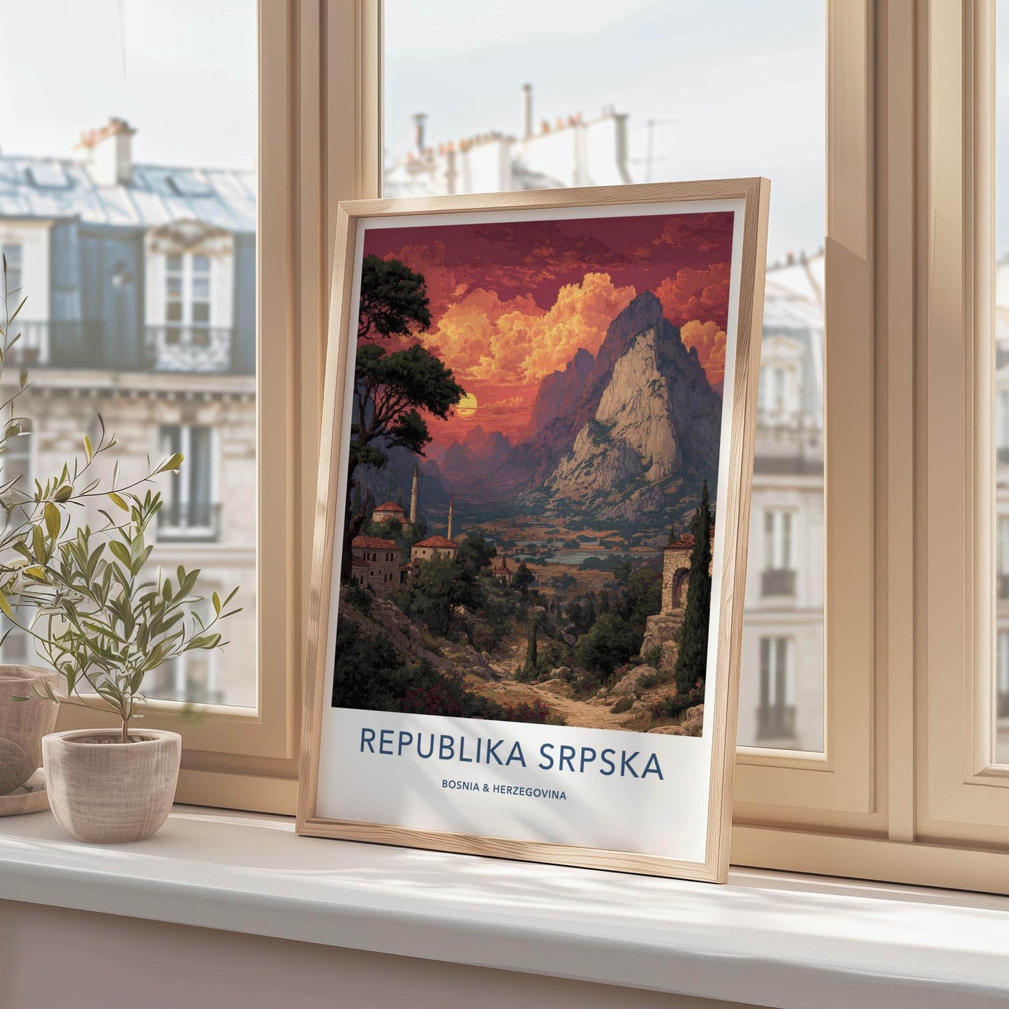 Republika Srpska Poster - Bosnia Herzegovina Art Print - Sunset Mountain Village Gift