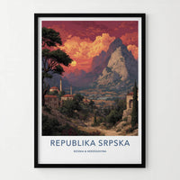 Republika Srpska Poster - Bosnia Herzegovina Art Print - Sunset Mountain Village Gift