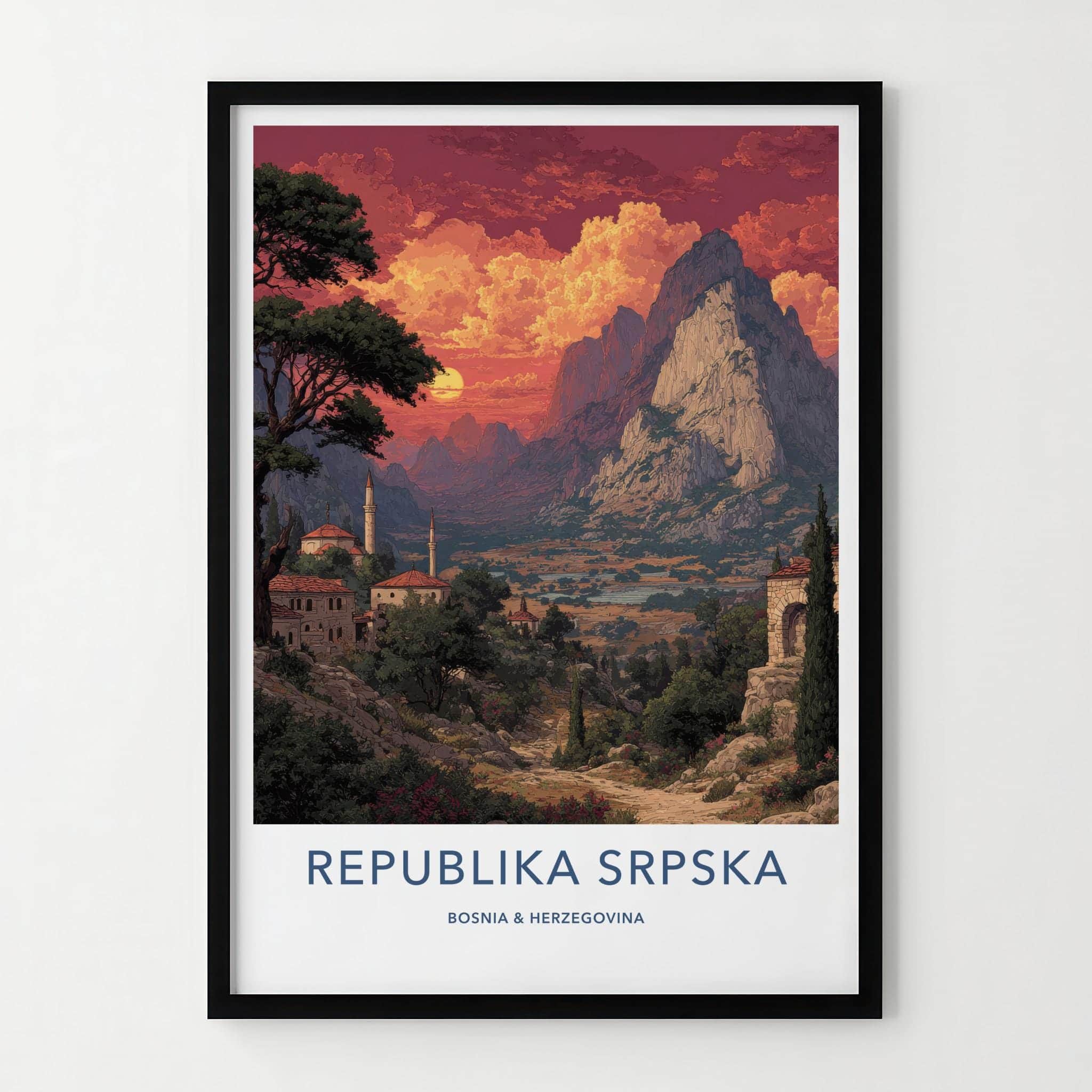 Republika Srpska Poster - Bosnia Herzegovina Art Print - Sunset Mountain Village Gift