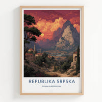 Republika Srpska Poster - Bosnia Herzegovina Art Print - Sunset Mountain Village Gift