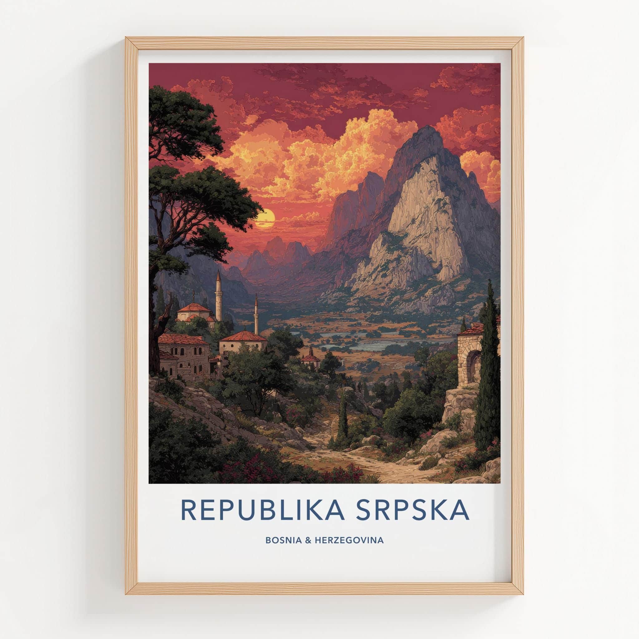 Republika Srpska Poster - Bosnia Herzegovina Art Print - Sunset Mountain Village Gift