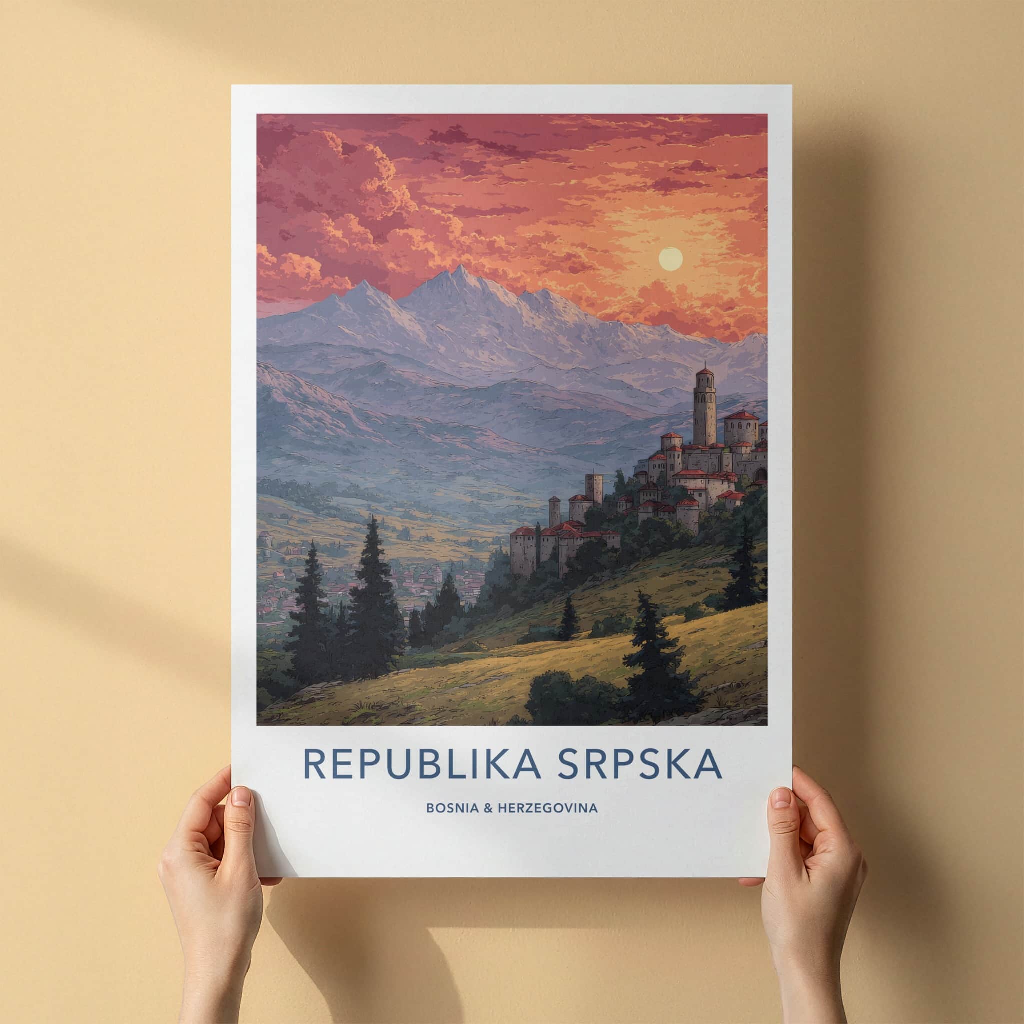 Republika Srpska Poster - Bosnia Herzegovina Mountain Town Home Decor