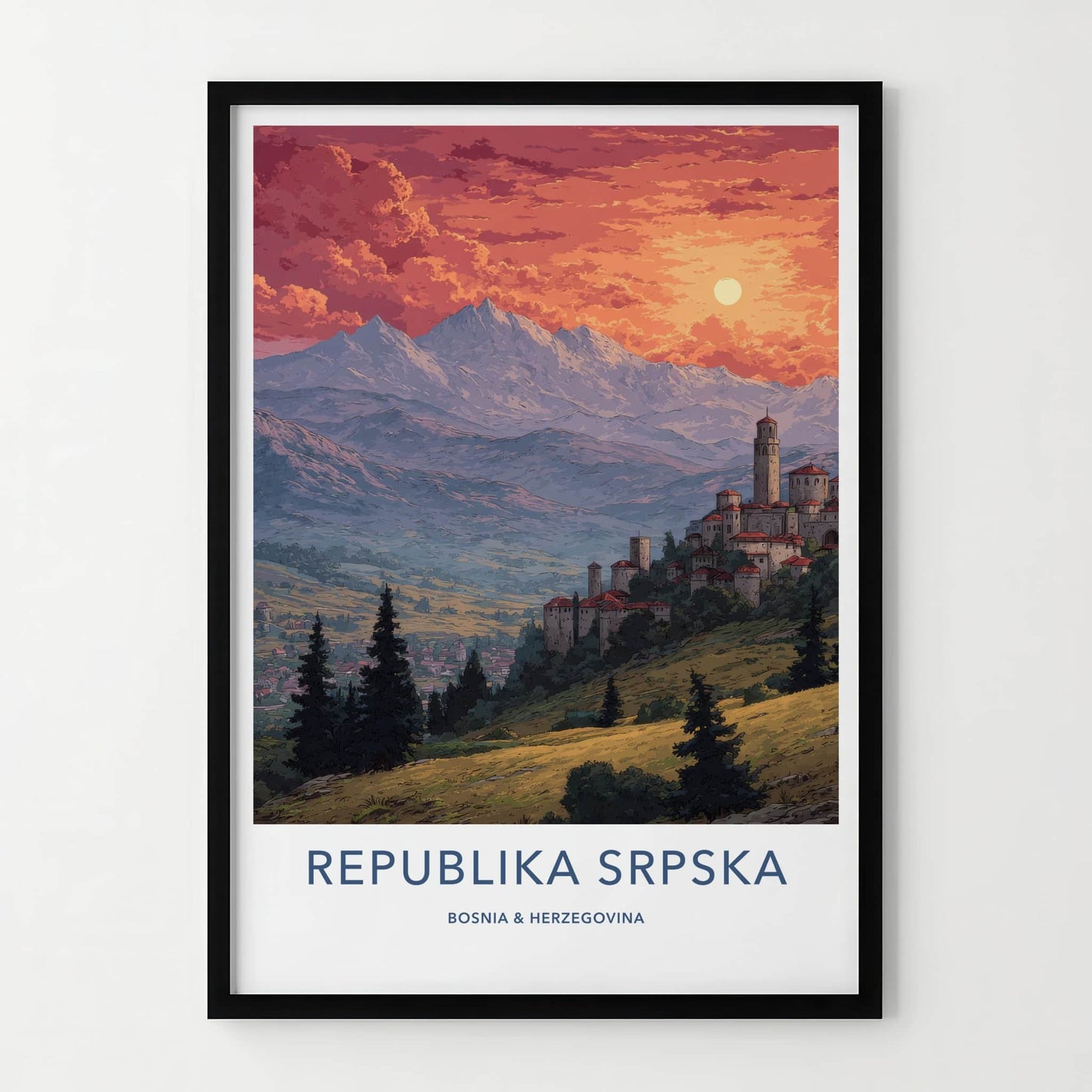 Republika Srpska Poster - Bosnia Herzegovina Mountain Town Home Decor