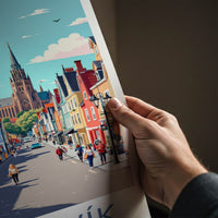 Reykjavik Poster - Iceland Travel Art - Colorful Street Church Home Decor