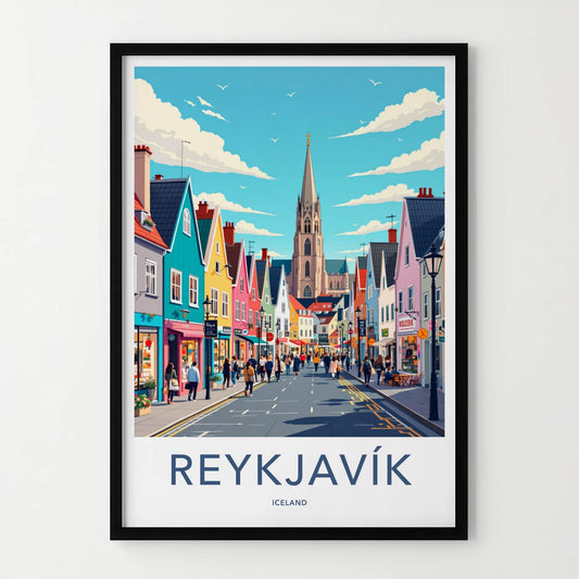Reykjavik Poster - Iceland Travel Art - Vibrant City Scene Wall Decor