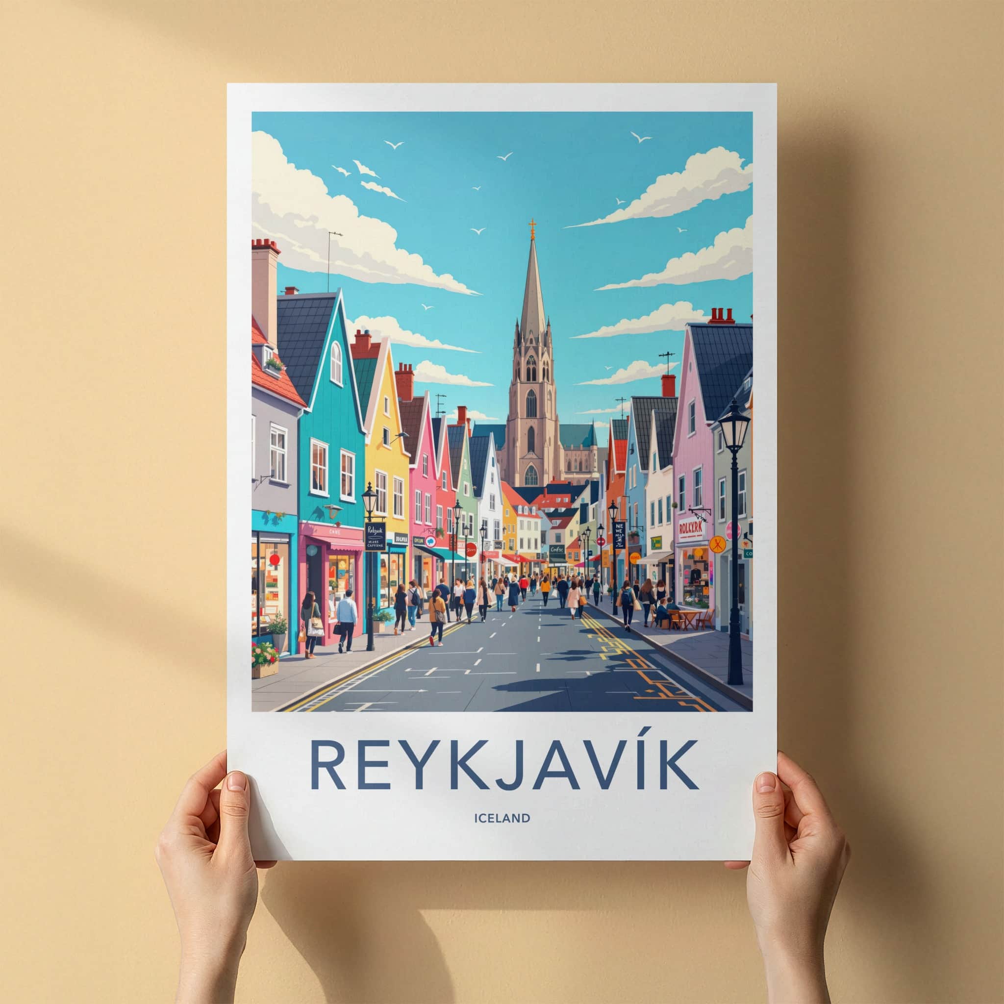 Reykjavik Poster - Iceland Travel Art - Vibrant City Scene Wall Decor