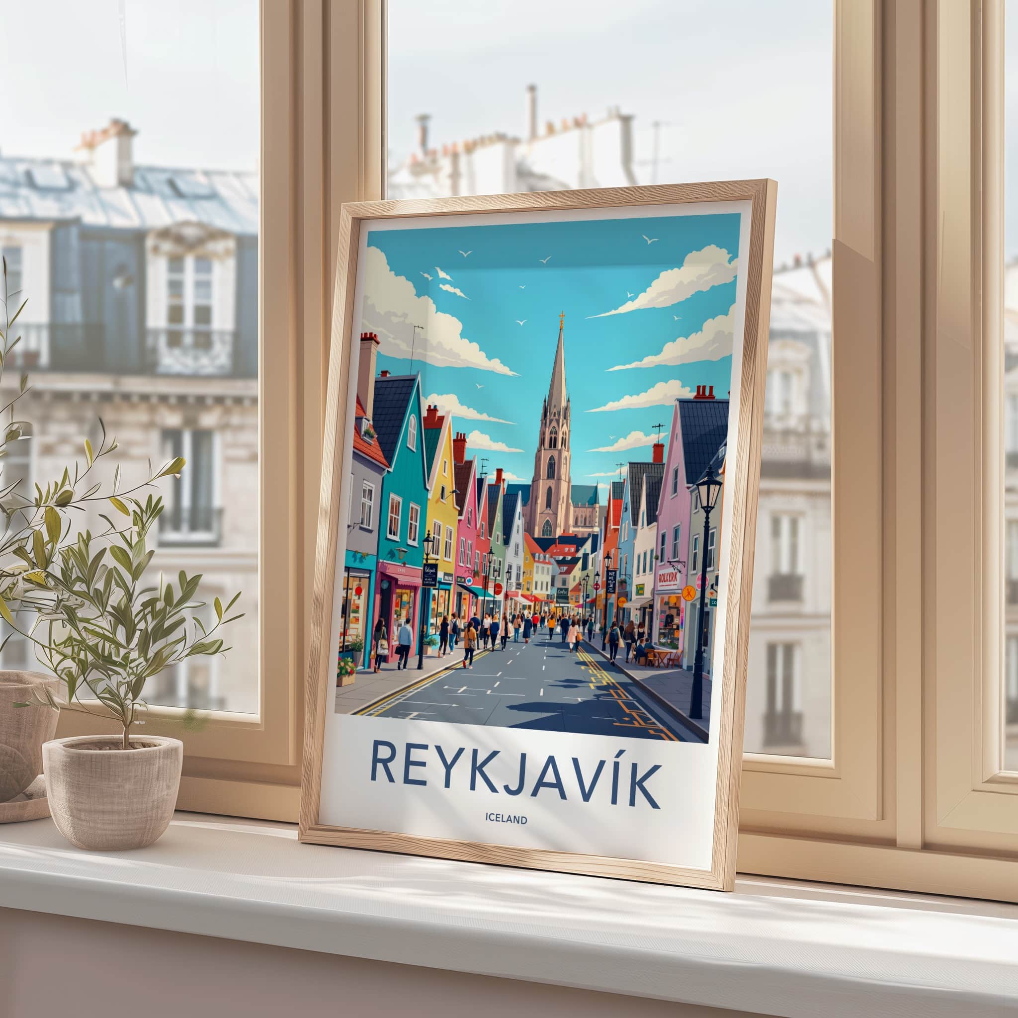 Reykjavik Poster - Iceland Travel Art - Vibrant City Scene Wall Decor