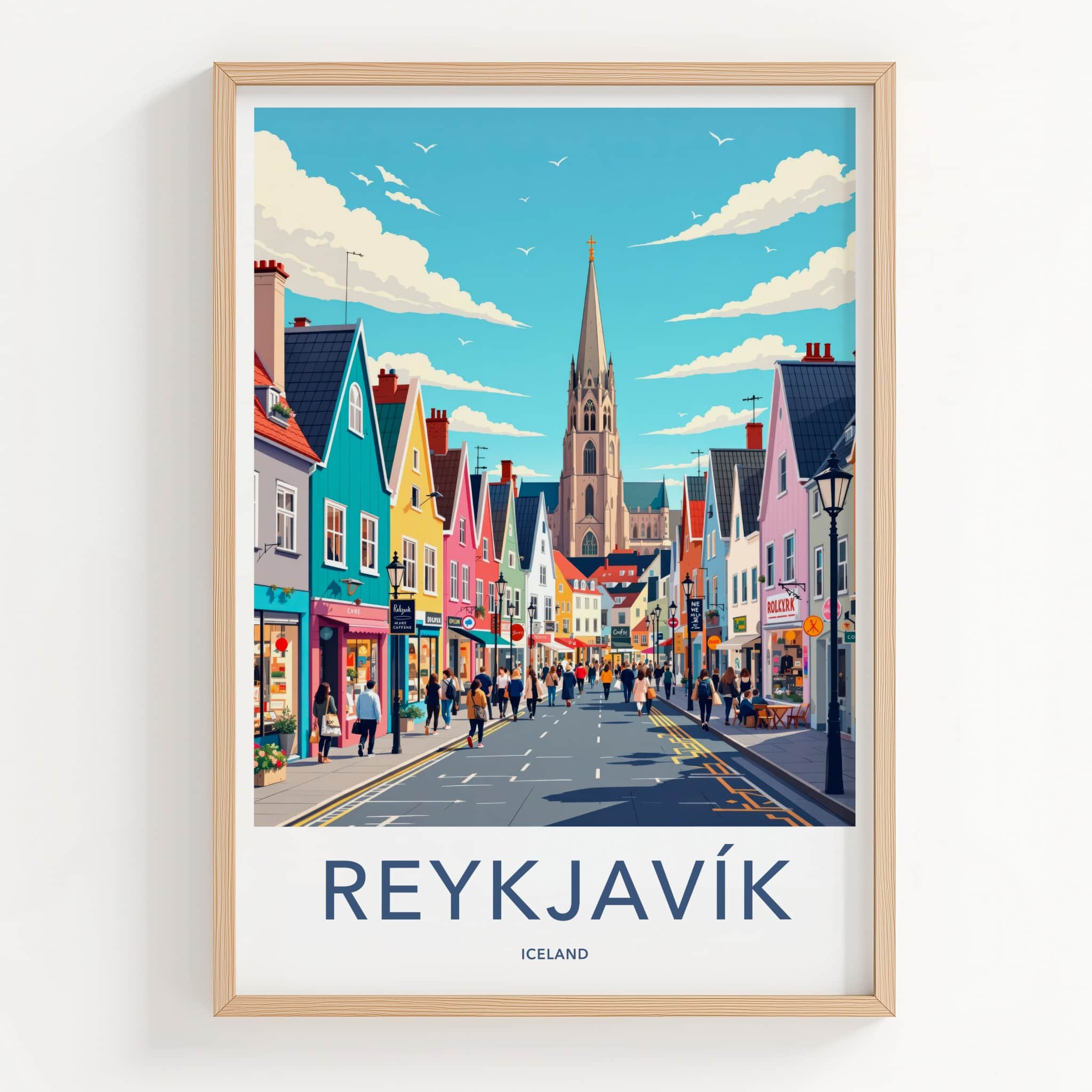 Reykjavik Poster - Iceland Travel Art - Vibrant City Scene Wall Decor