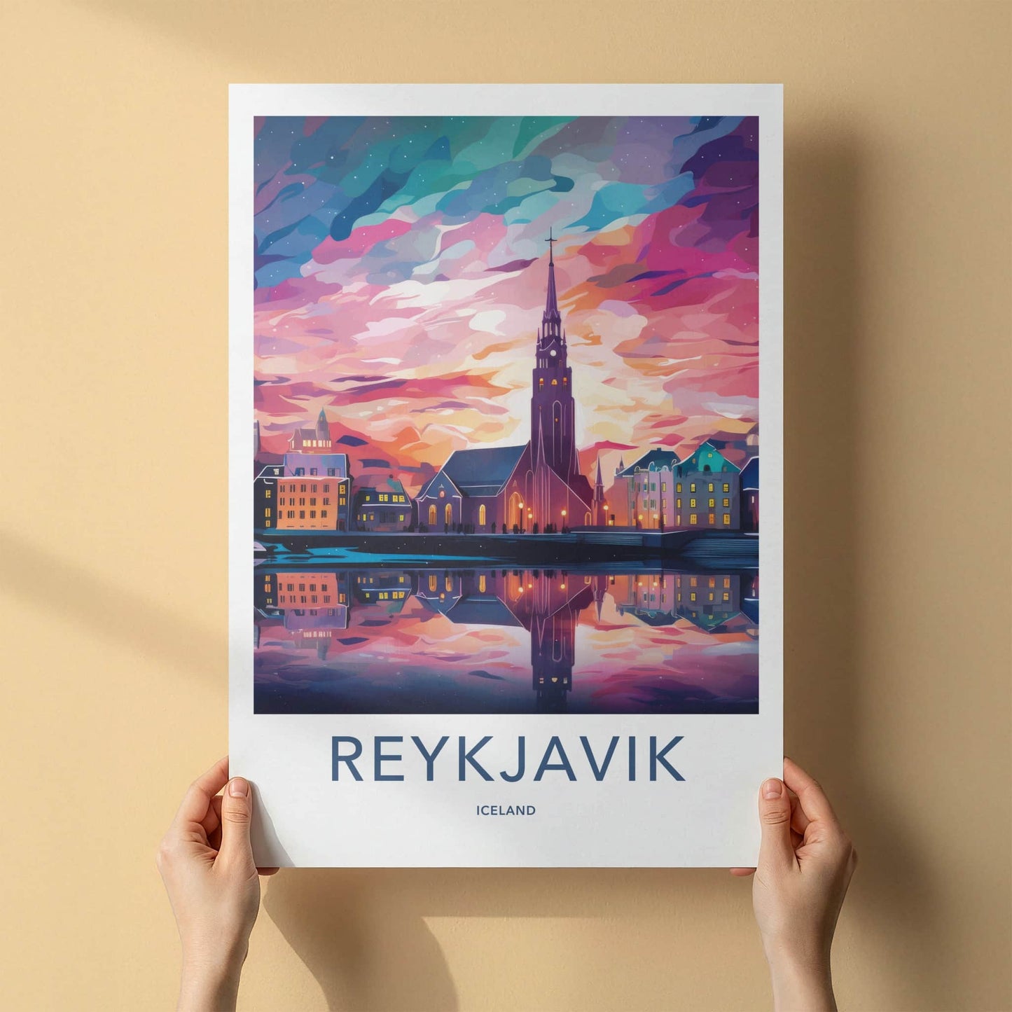 Reykjavik Poster - Iceland Travel Art - Vibrant Sky City Home Decor