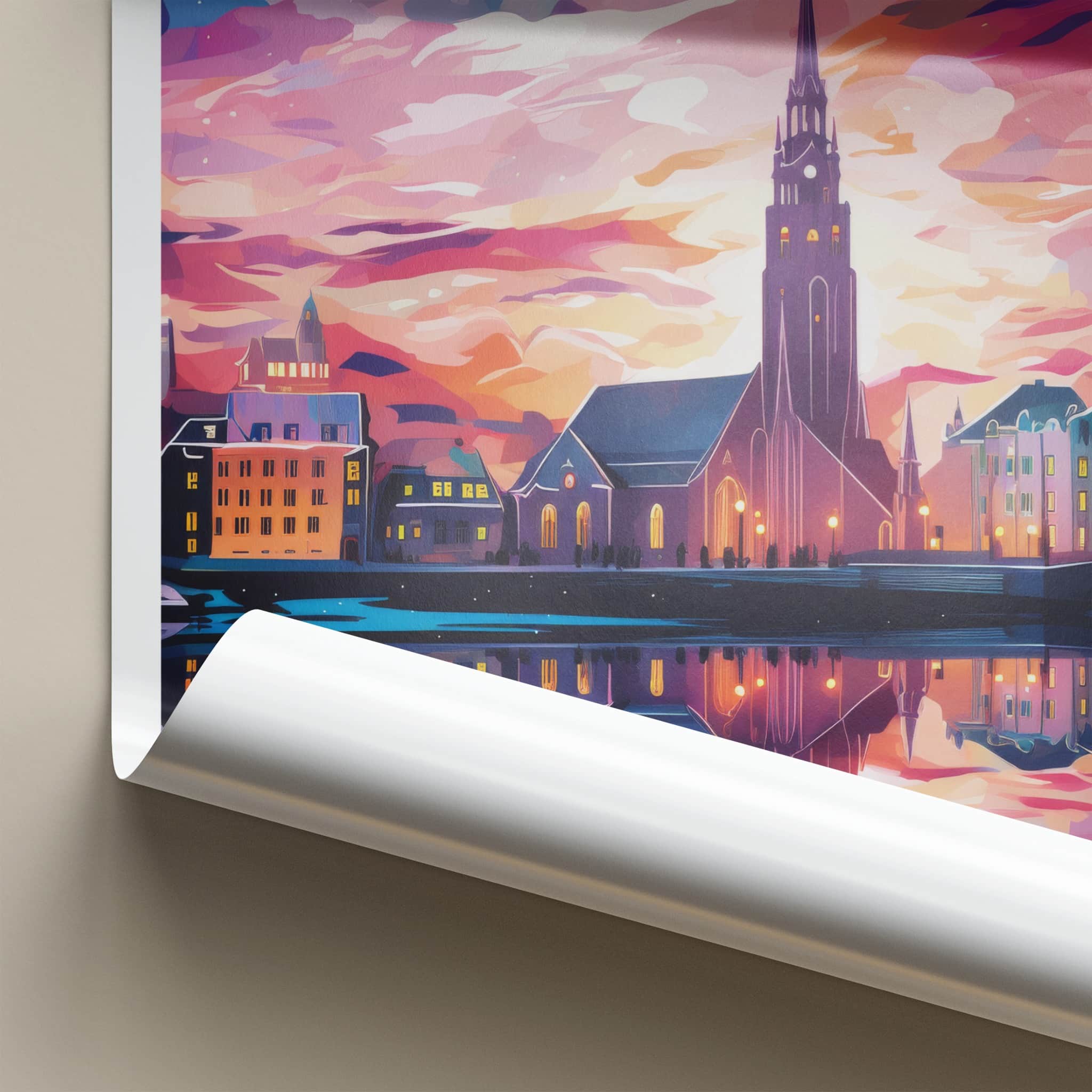 Reykjavik Poster - Iceland Travel Art - Vibrant Sky City Home Decor
