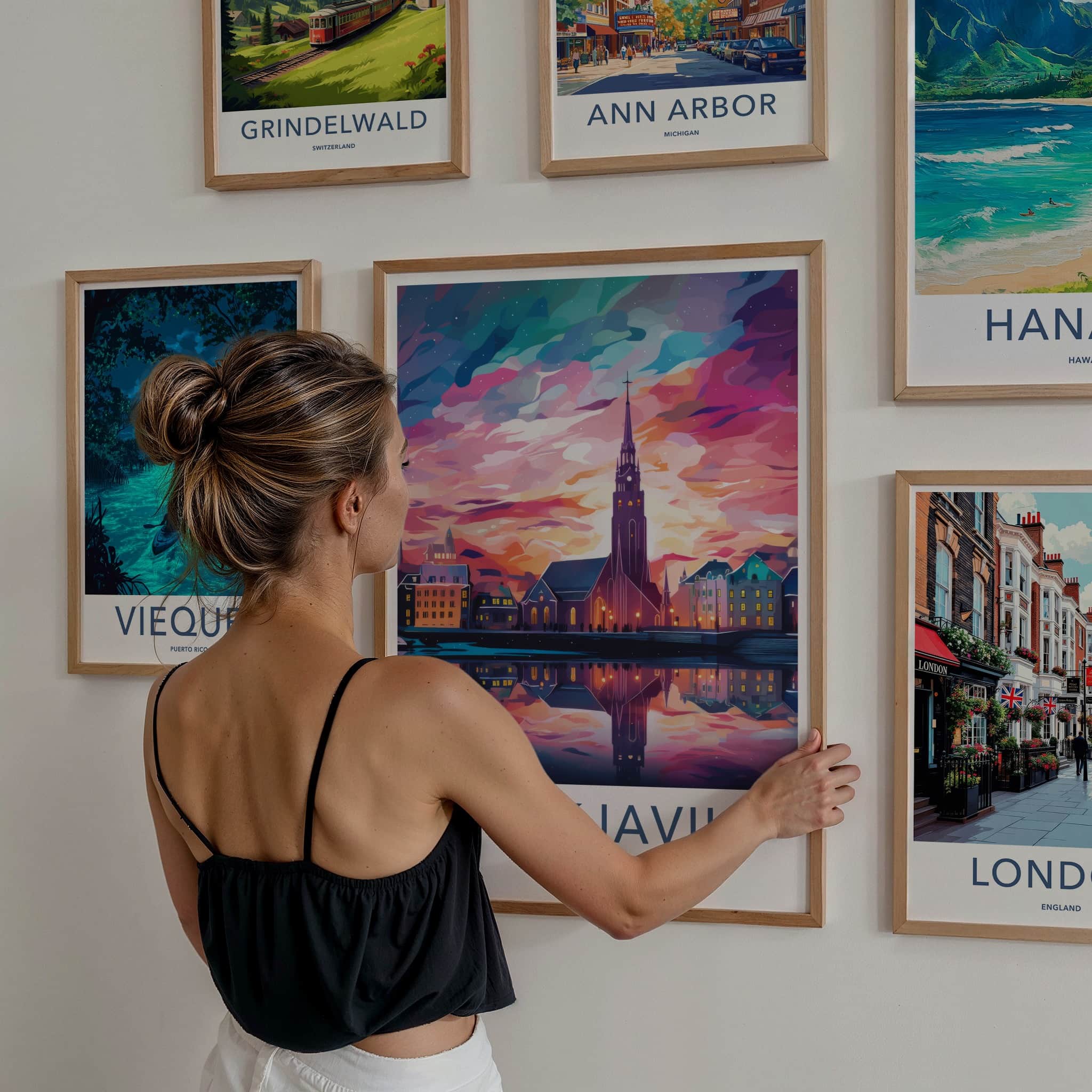 Reykjavik Poster - Iceland Travel Art - Vibrant Sky City Home Decor
