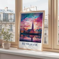 Reykjavik Poster - Iceland Travel Art - Vibrant Sky City Home Decor