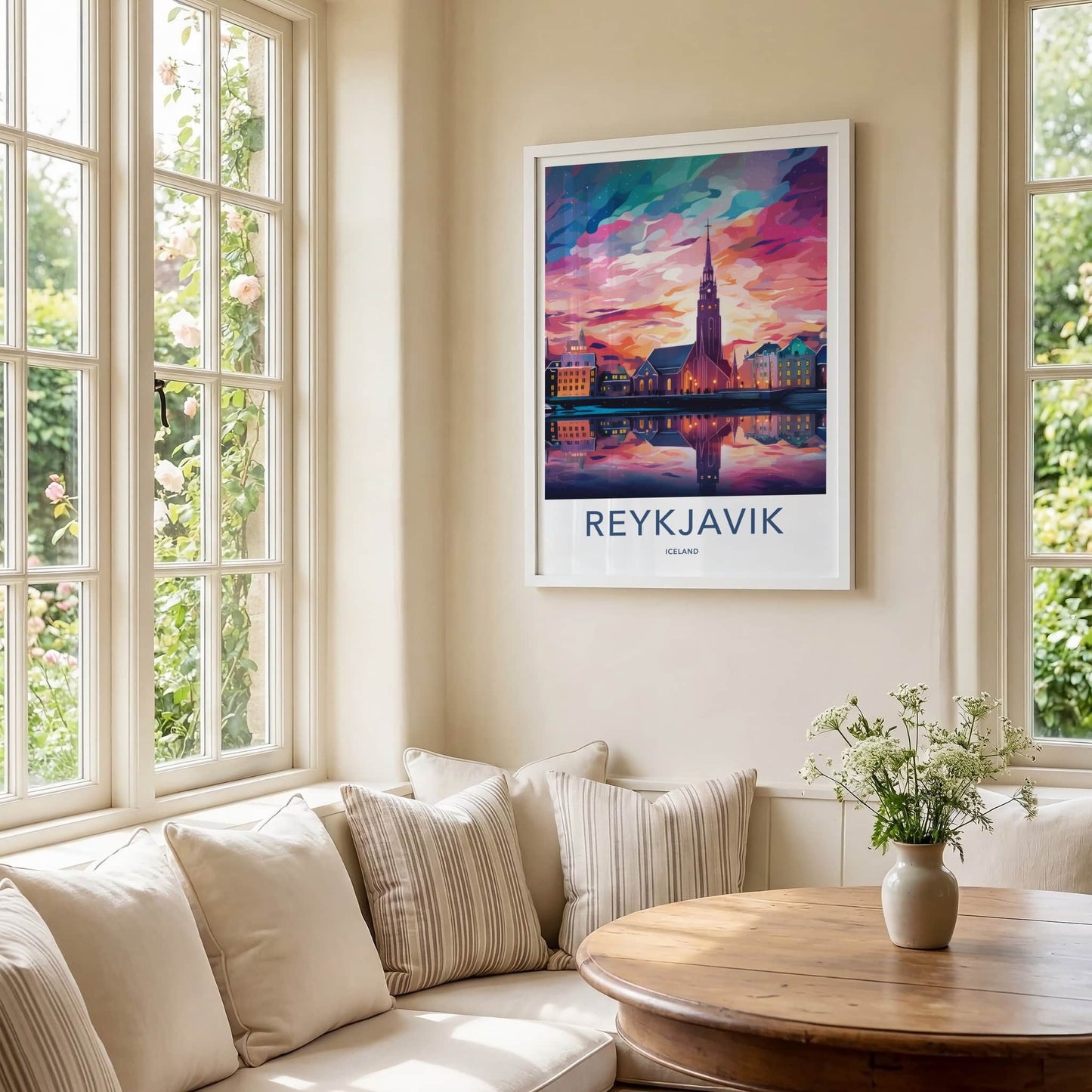 Reykjavik Poster - Iceland Travel Art - Vibrant Sky City Home Decor