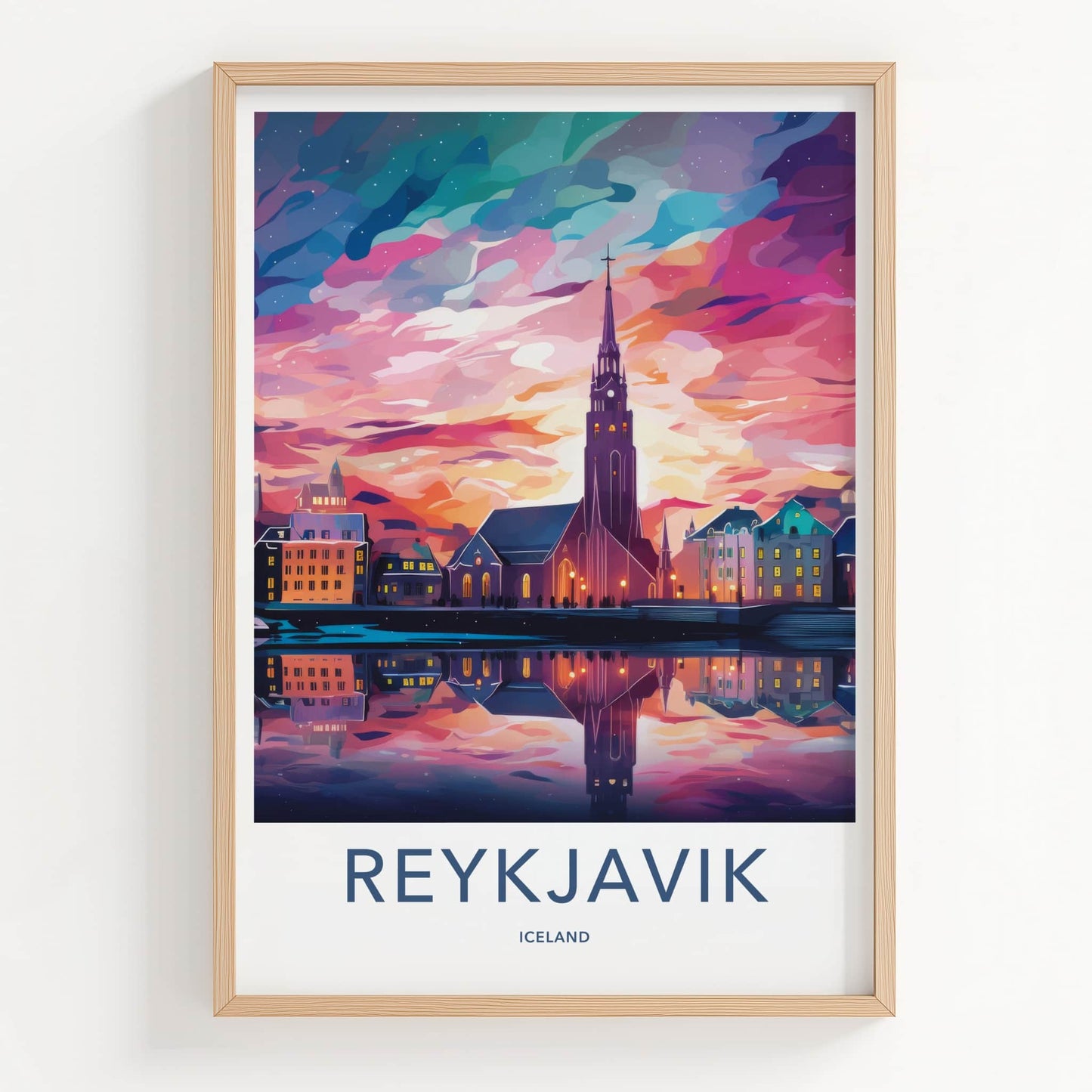 Reykjavik Poster - Iceland Travel Art - Vibrant Sky City Home Decor