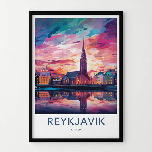 Reykjavik Poster - Iceland Travel Art - Vibrant Sky City Home Decor