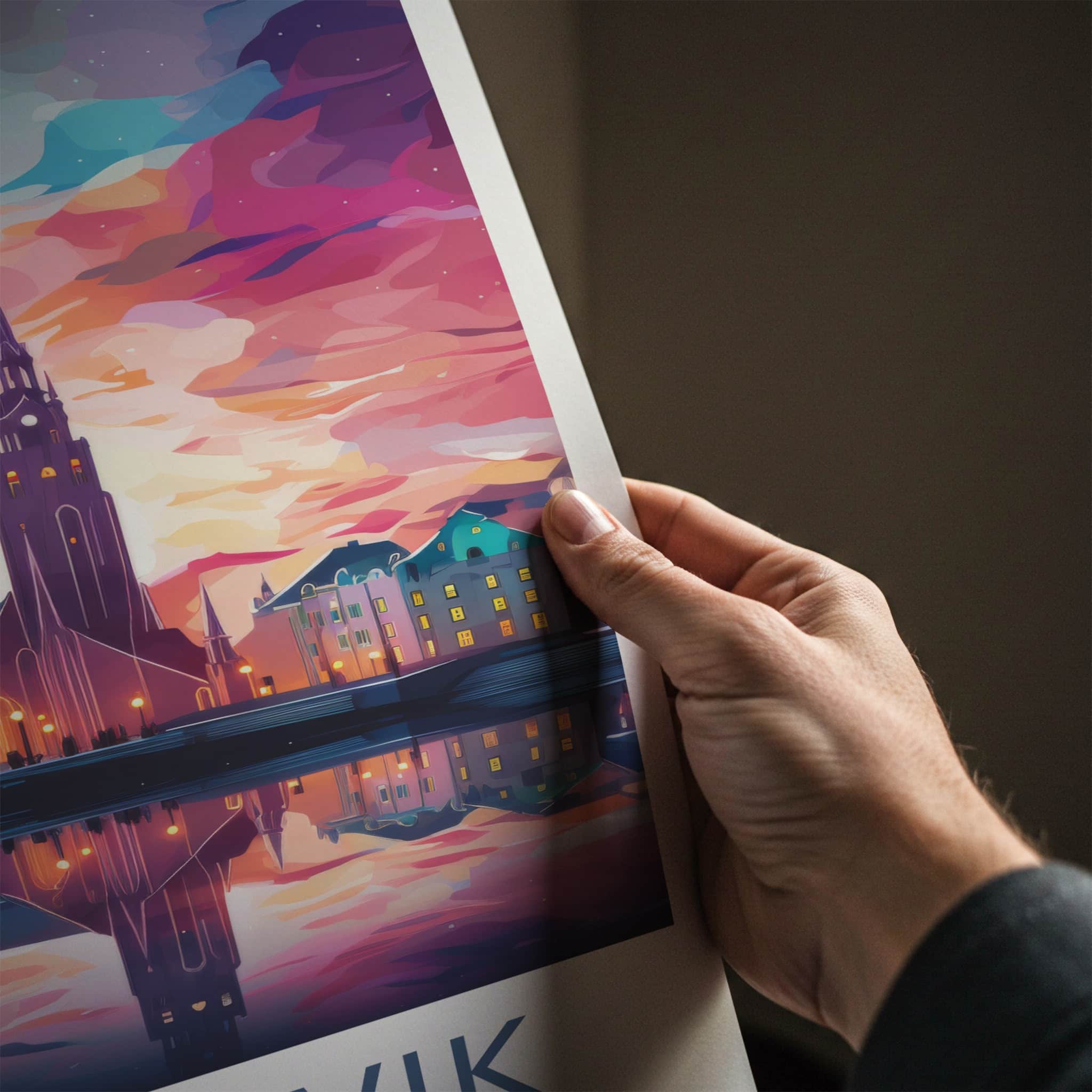 Reykjavik Poster - Iceland Travel Art - Vibrant Sky City Home Decor