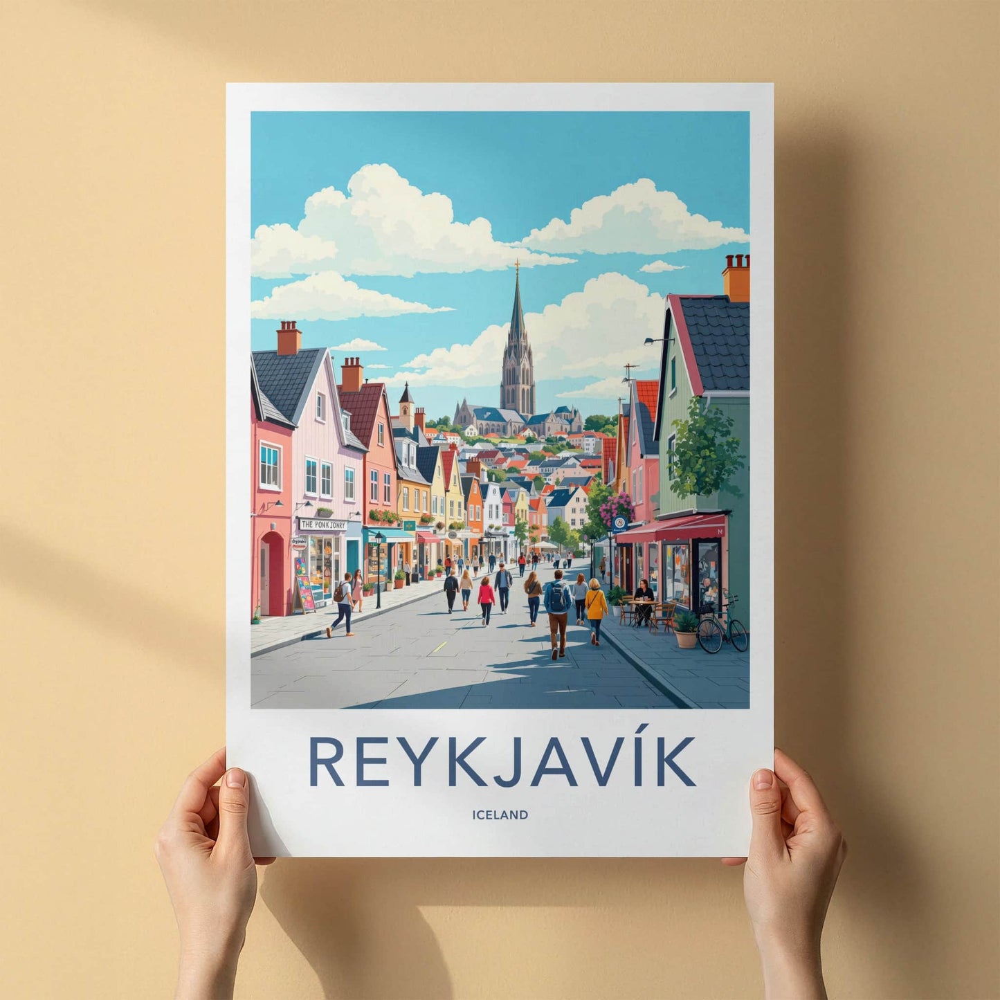Reykjavik Poster - Iceland Travel Art - Vibrant Street Scene Home Decor