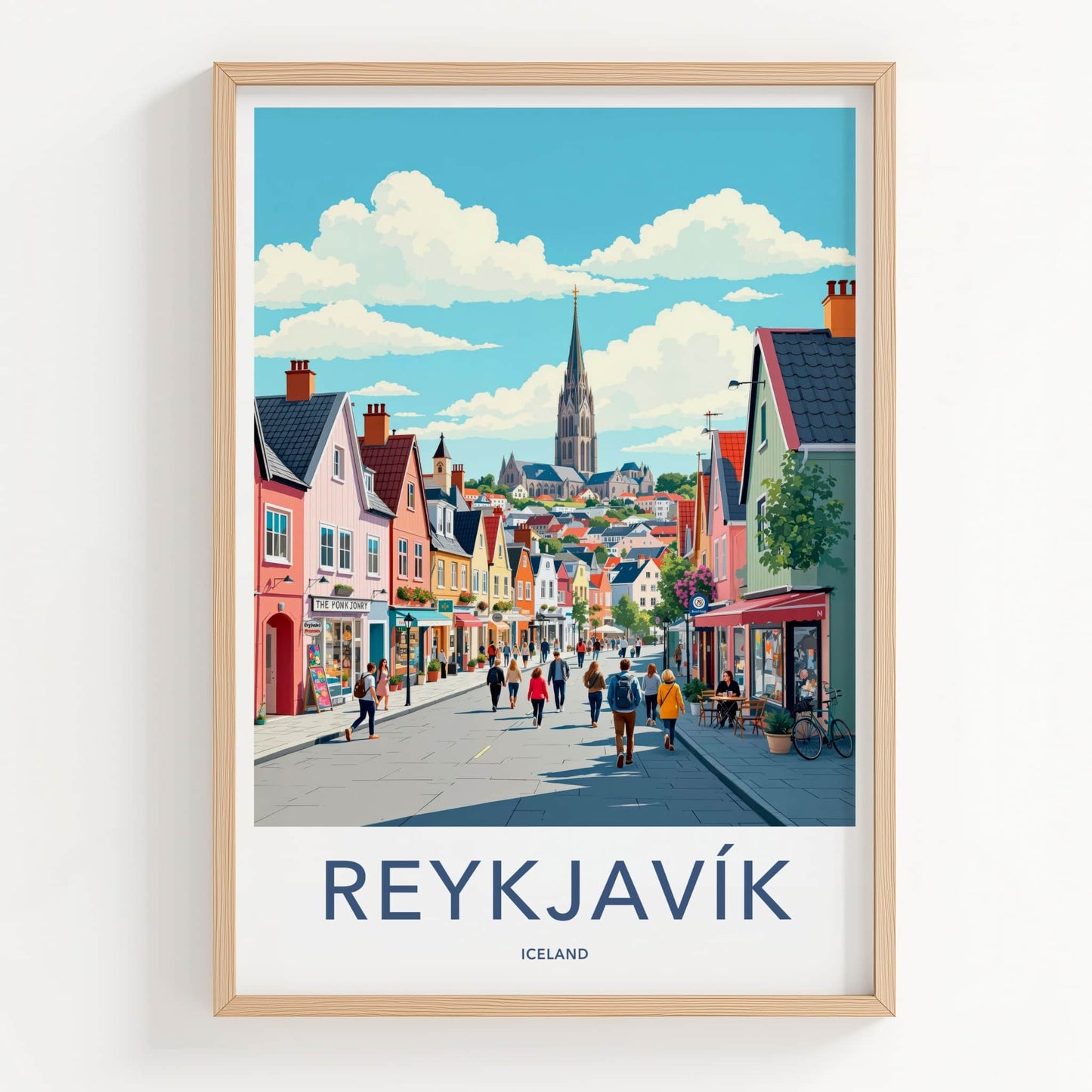 Reykjavik Poster - Iceland Travel Art - Vibrant Street Scene Home Decor