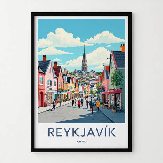 Reykjavik Poster - Iceland Travel Art - Vibrant Street Scene Home Decor