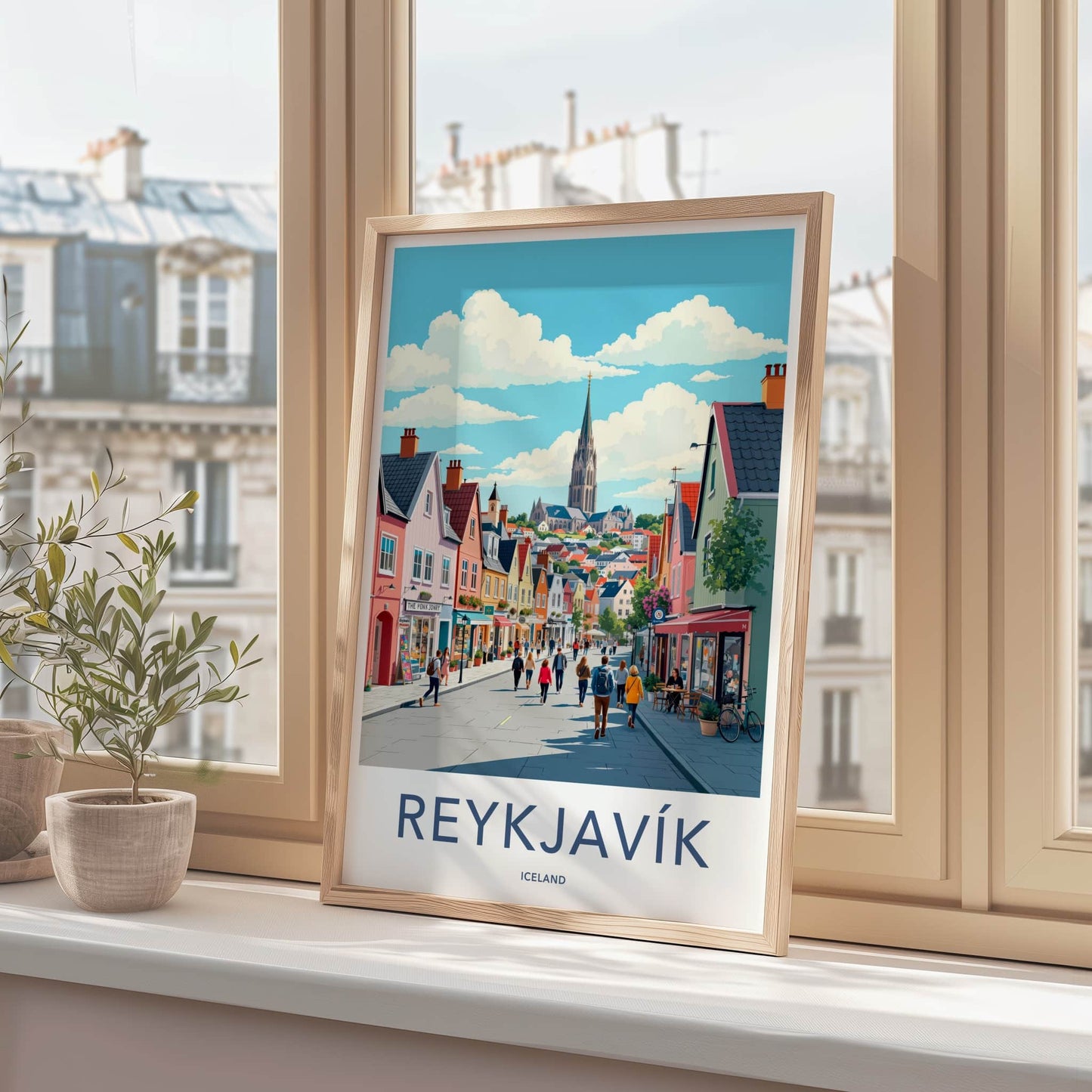 Reykjavik Poster - Iceland Travel Art - Vibrant Street Scene Home Decor