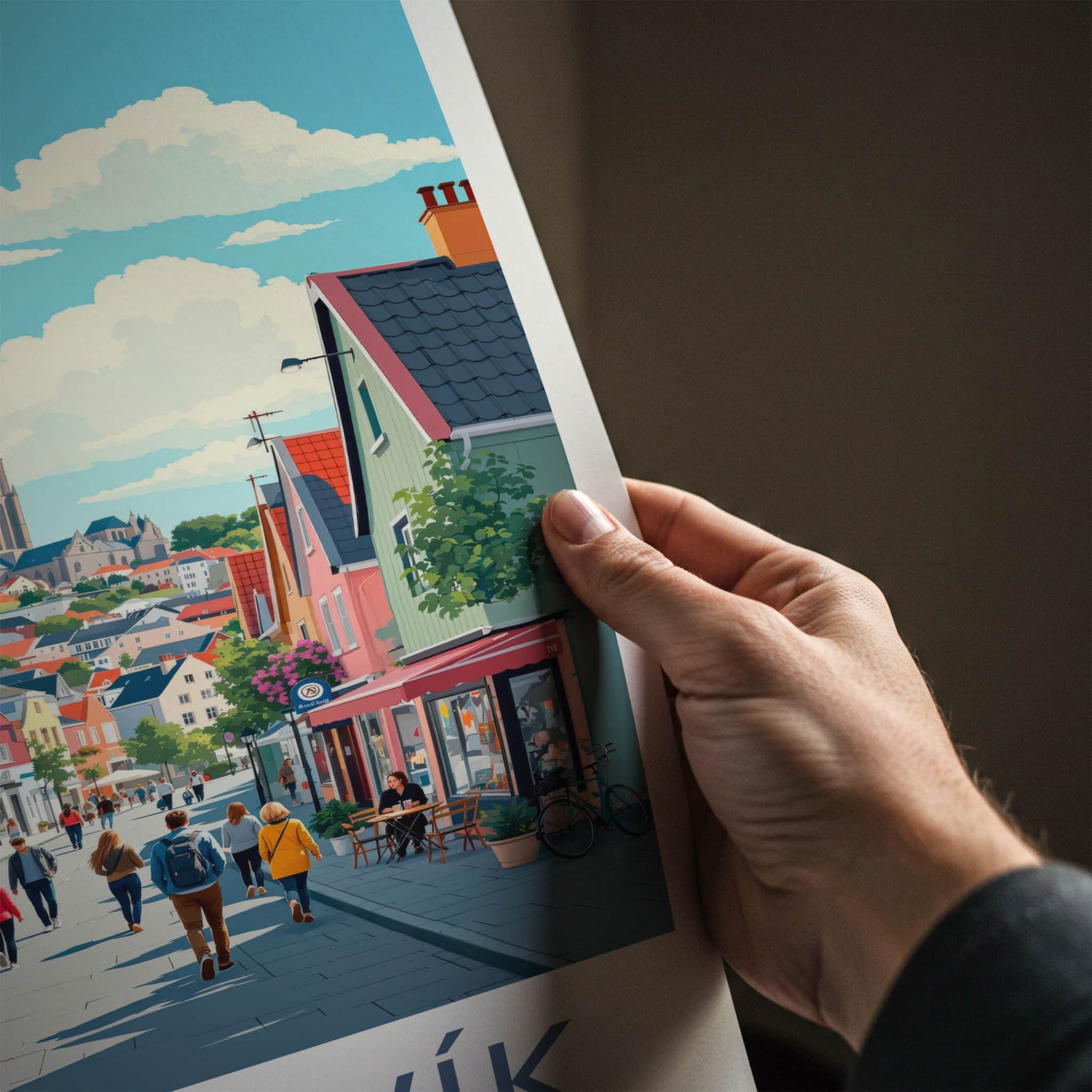 Reykjavik Poster - Iceland Travel Art - Vibrant Street Scene Home Decor