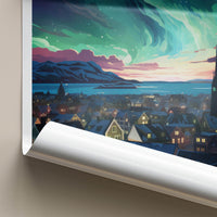 Reykjavik Poster - Iceland Wall Art With Aurora Borealis & Charming