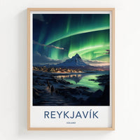 Reykjavik Poster - Iceland Wall Art With Northern Lights & Majestic