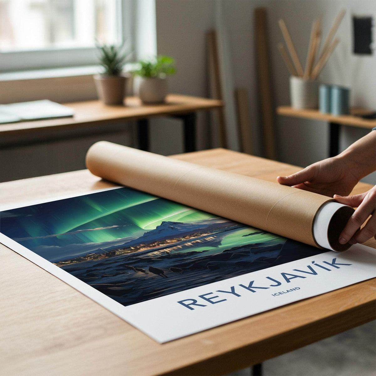 Reykjavik Poster - Iceland Wall Art With Northern Lights & Majestic
