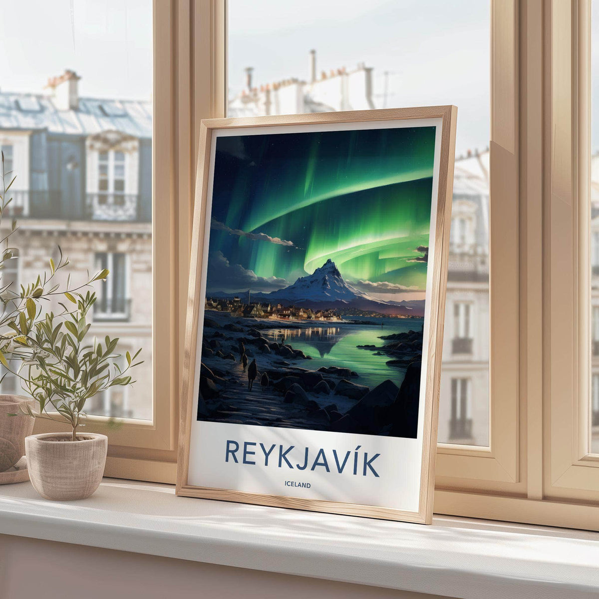 Reykjavik Poster - Iceland Wall Art With Northern Lights & Majestic