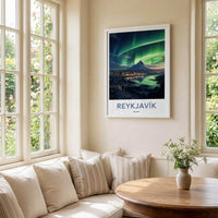 Reykjavik Poster - Iceland Wall Art With Northern Lights & Majestic